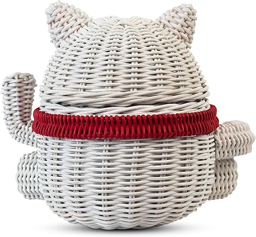 Miniatura 4 de G6 Collection Cesta de almacenamiento de ratán con tapa decorativa para decoración del hogar, organizador de estantes tejido a mano, hecho a mano,