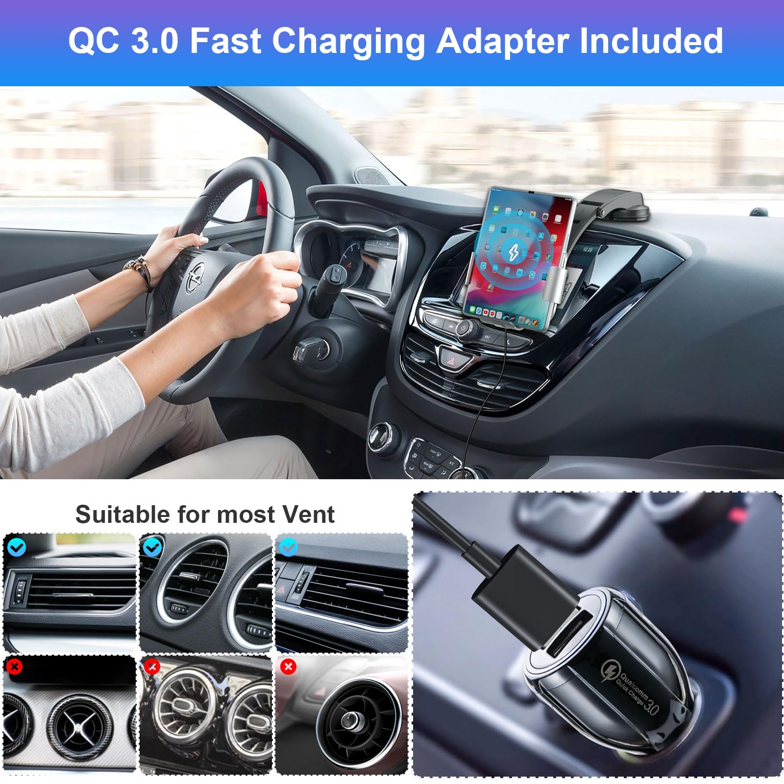 Dual Coils Cargador de Coche Inalámbrico Rápido para 15W QC 3.0 Qi Wireless Car Charger Soporte con Bloqueo Automático Rápida Salida de Aire para Samsung Galaxy Z Fold 5/4/3/2