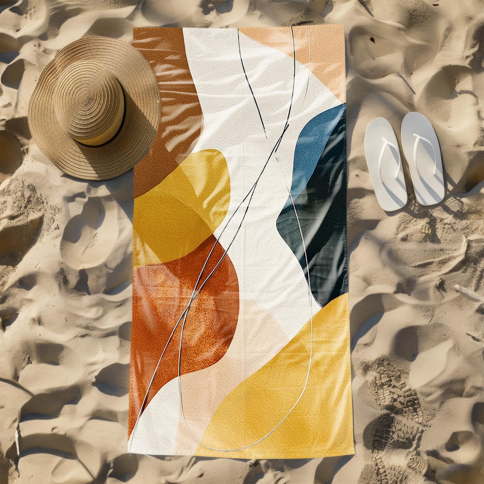 Telo Mare Microfibra 210x230 Astratto Marrone Blu Telo Spiaggia Grande Antisabbia,XXL Asciugamano Mare, Asciugatura Rapida, Stuoia Spiaggia Leggero E Portatile