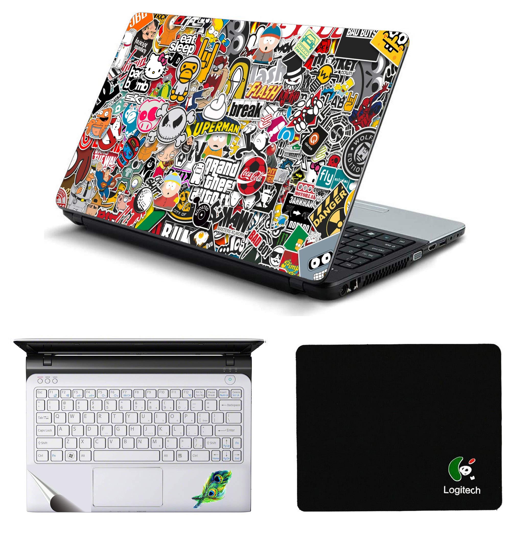 Namo Arts 3in1 Laptop Accessories Kit - Sticker Bomb Skin Vinyl Sticker, Mouse Pad and Palmrest Skin for HP-Dell-Lenovo-Acer-ASUS - 14 Inch Laptops (14 inch x 9.3 inch) (B07MJ3V2MQ) Amazon Price History, Amazon Price Tracker