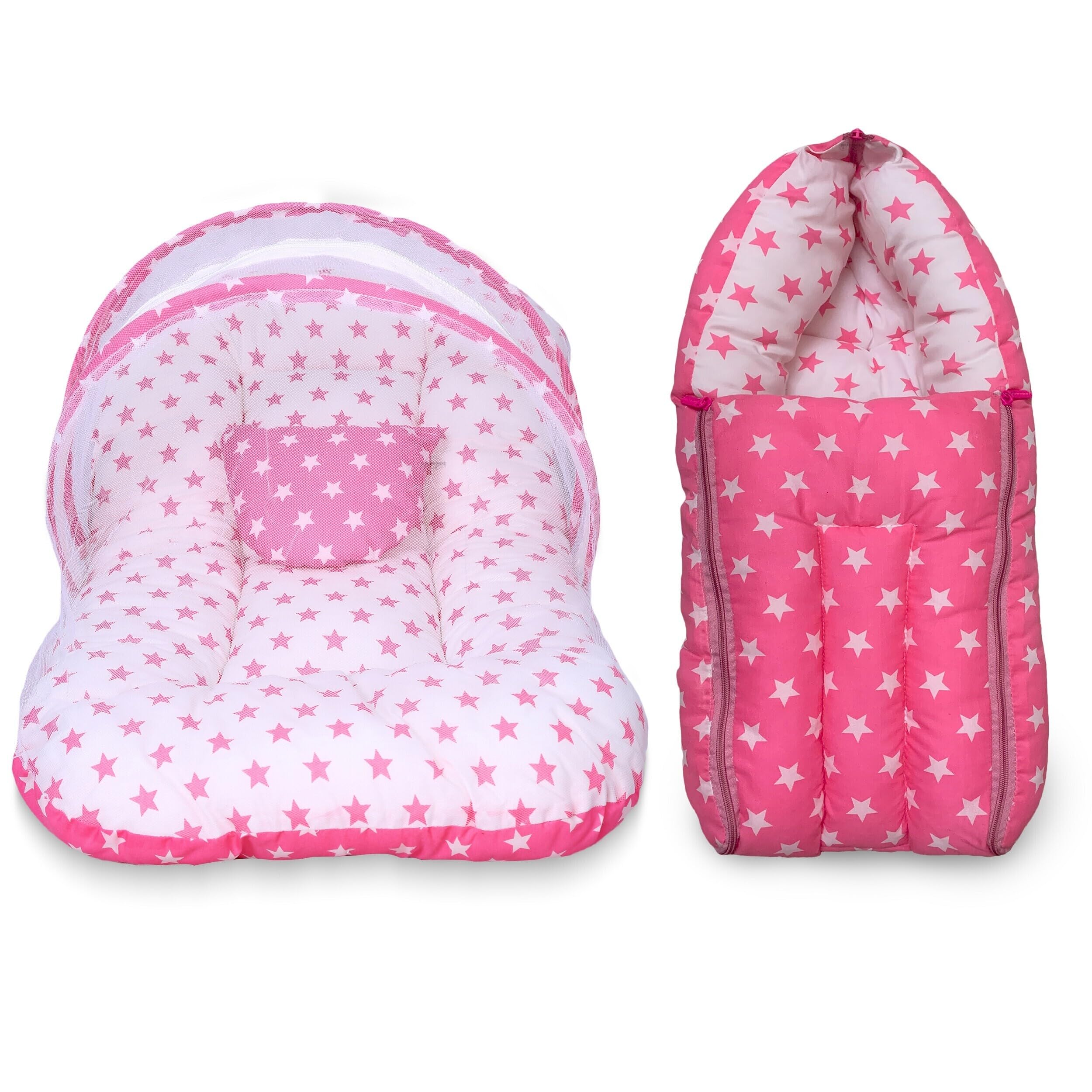 Infans Mini Baby Bedding Set for New Born Baby Sleeping Bag, Mosquito Net Bed Suitable Upto 6 Months Babies (Star Pink)-image-17