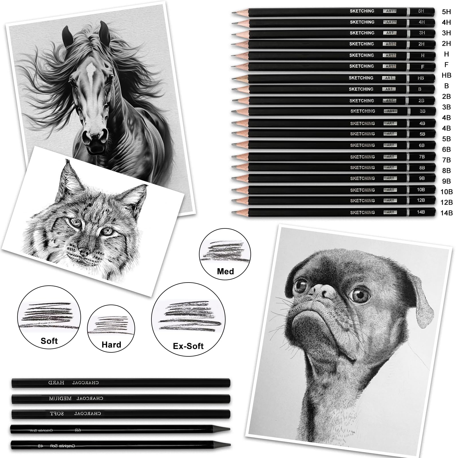 KIMIGO Set Da 60 Matite Da Disegno Professionali - Kit Completo Per Artisti E Principianti - Foto 3