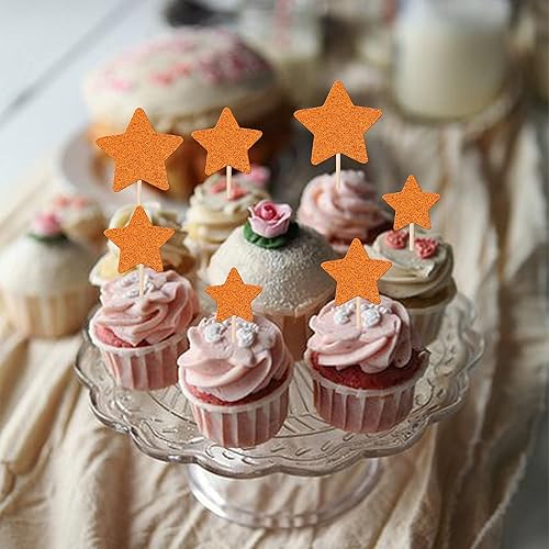 Miniatura 18 de 30 piezas de adornos de estrella para cupcakes con purpurina montados con estrella centelleante, para boda, compromiso, despedida de soltera, fiesta