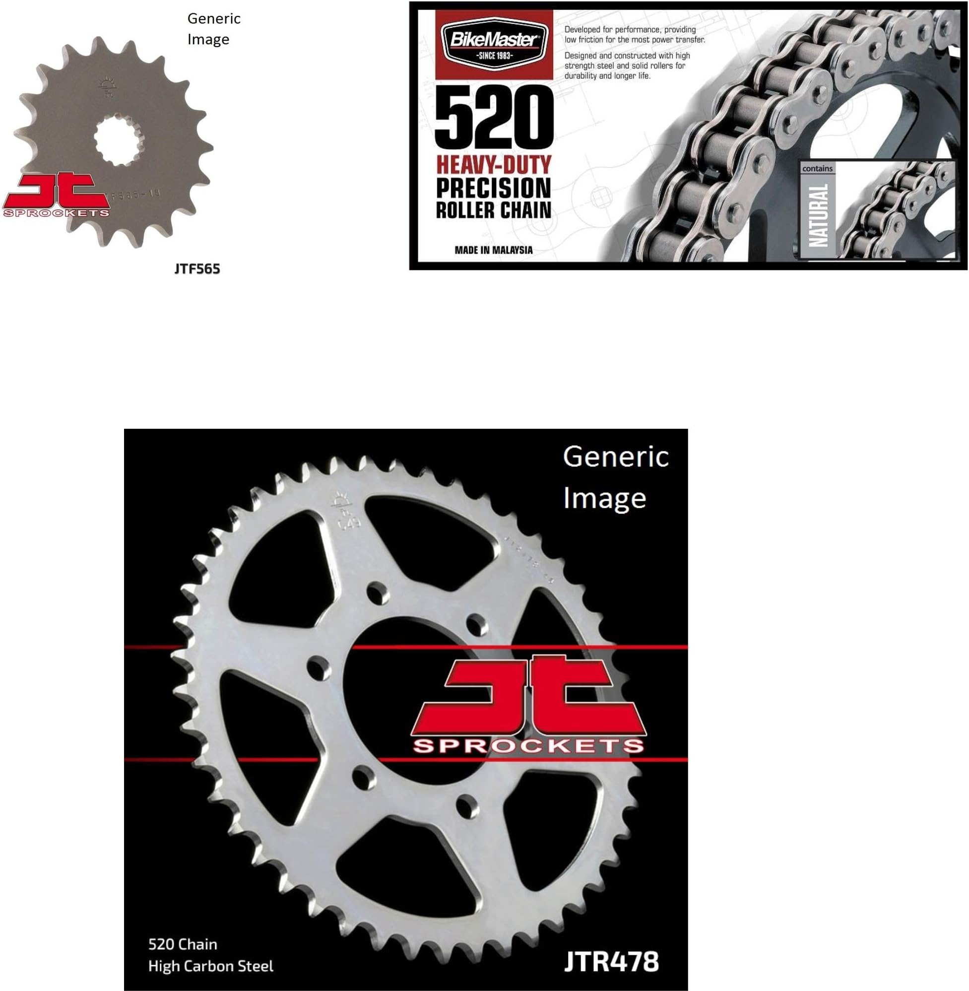 BIKEMASTER 520H Heavy-Duty Precision Roller Chain Natural, JT Front & Rear Sprocket Kit for Street KAWASAKI ER-6N 2009