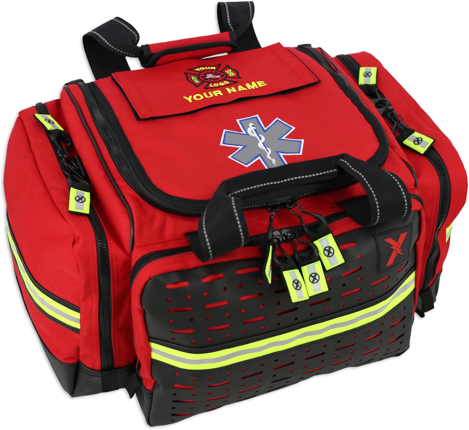Lightning X Personalized EMT Trauma Bag – Large ALS Medical Bag with 6 Color-Coded Pouches, MOLLE Panel, Waterproof Bottom, Reflective EMS Gear, Custom Embroidered Name or Logo | LXMB35