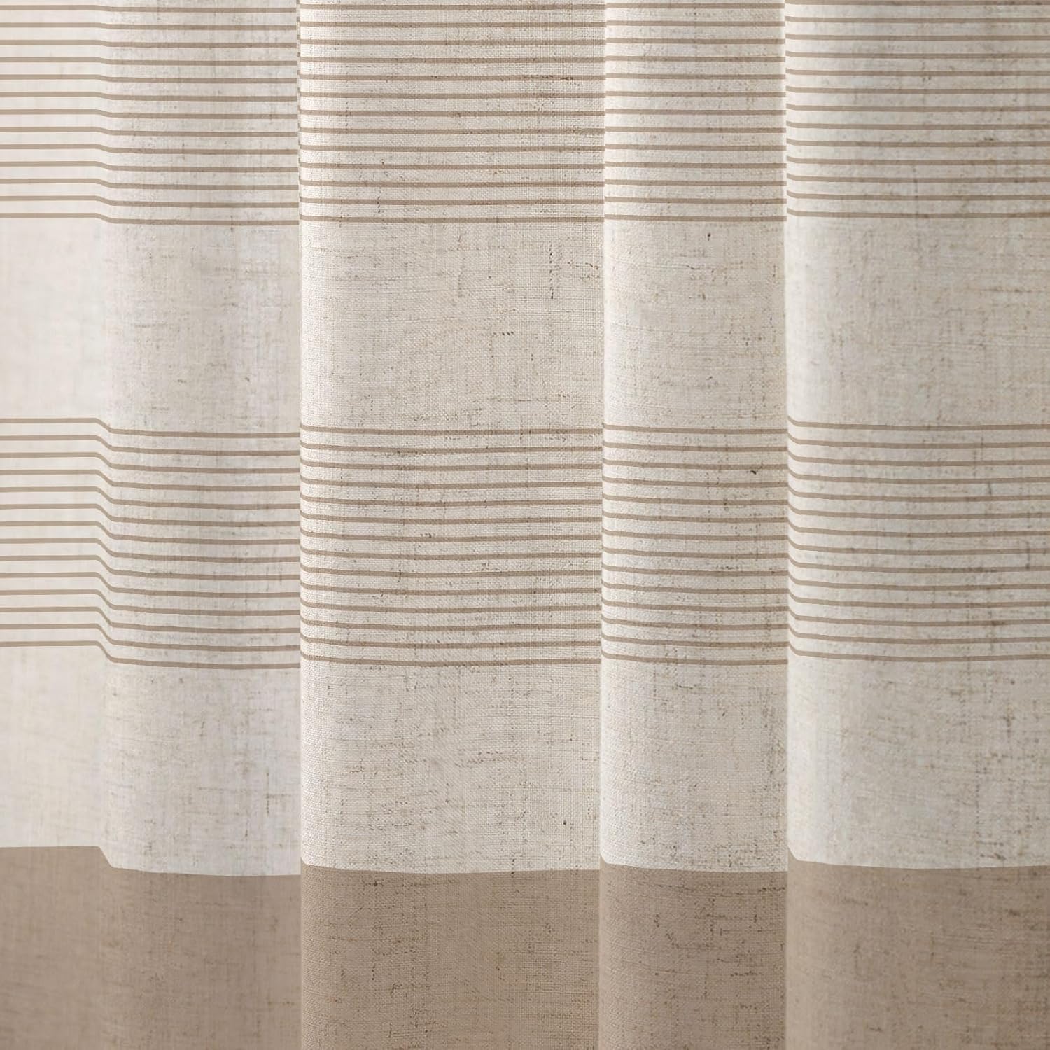 WOUVMA Boho Shower Curtains for Bathroom with Tan Tassels Farmhouse Striped Shower Curtain Beige Rustic Linen 72x72 Inches