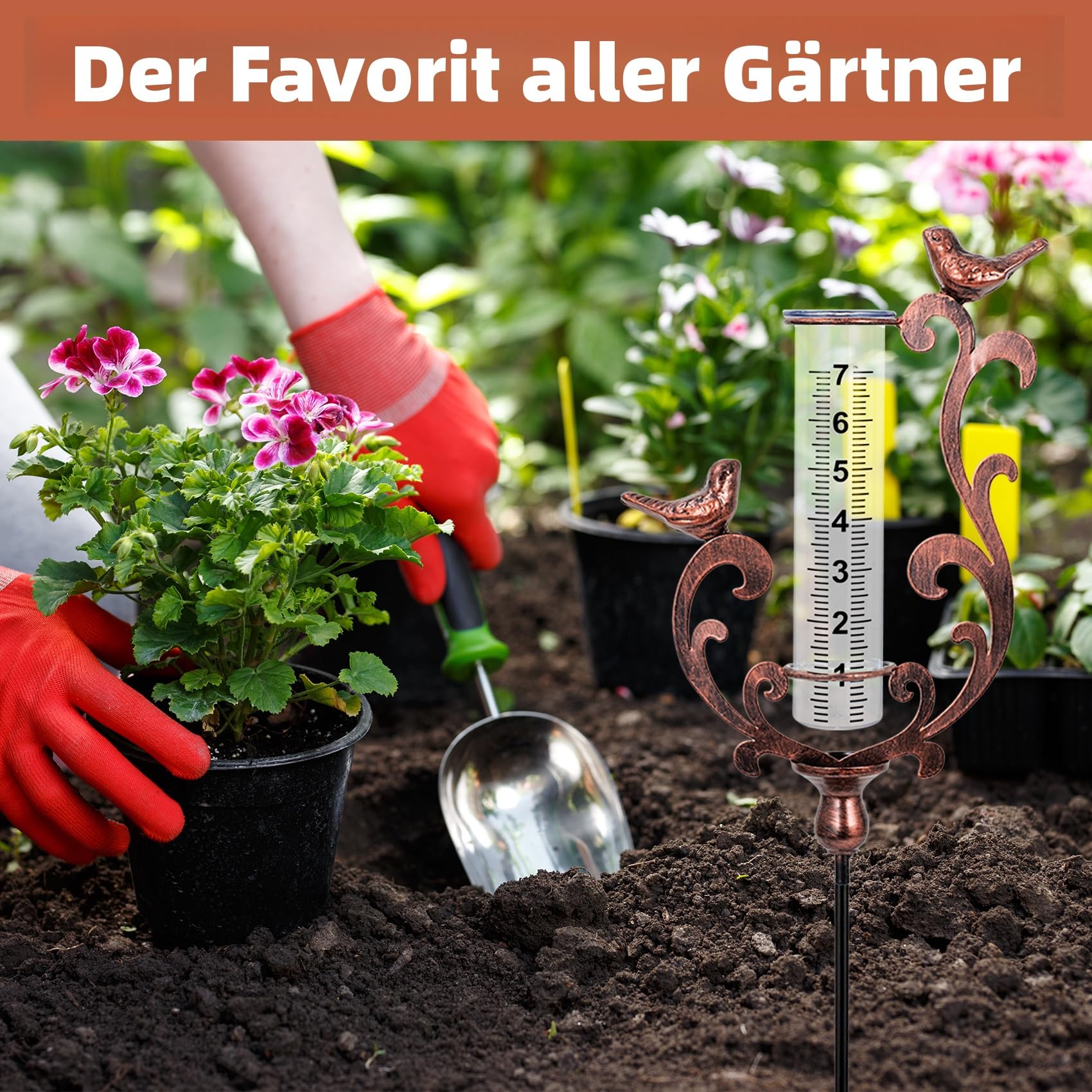 pearlstar Pluviomètre colibri résistant au gel, pluviomètre avec piquet et tube en plastique, pluviomètre pour jardin, pelouse, terrasse, cadeau pour les amateurs de jardin