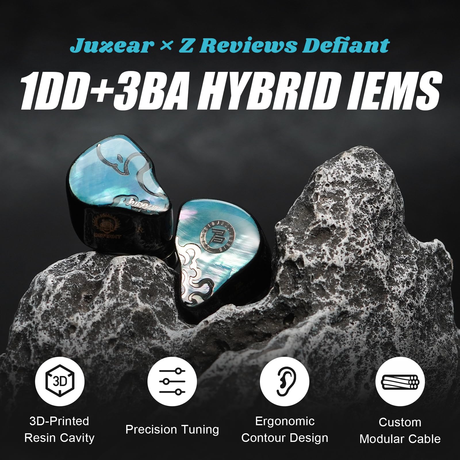 HiFiGo Juzear Defiant Gamefidelity Edition Gaming-IEMs, kabelgebundene Ohrhörer mit 1DD+3BA Hybrid-Treiber, geräuschisolierende In-Ear-Monitore mit HD-Mikrofon (Blau)