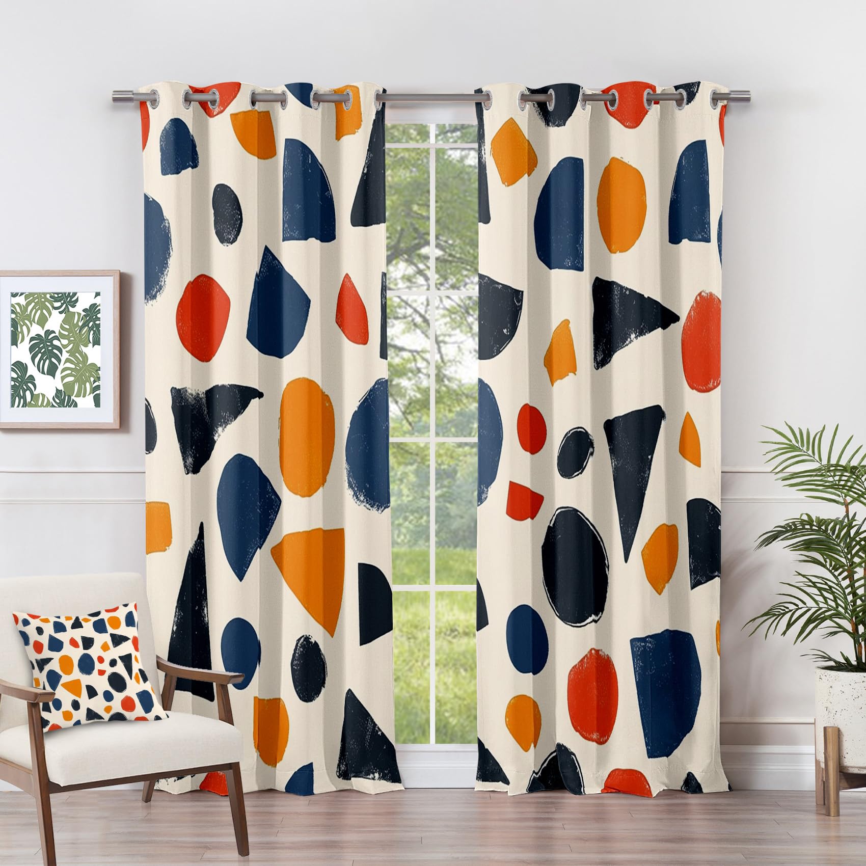 Geometric Curtains for Living Room - Geometric Curtains - Multicolour Colour Block Blackout Curtains 46 x 54 Inch (Width x Drop) 2 Panels, Abstract Modern Eyelet Curtains & Drapes