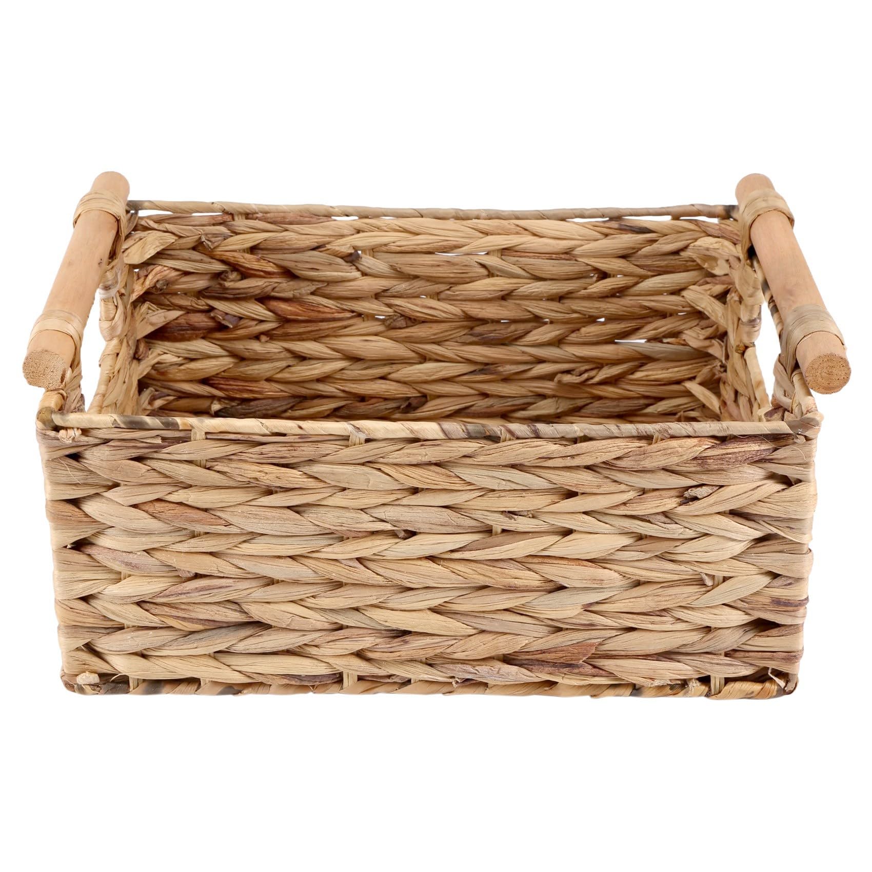 Cesta de Mimbre Rectangular con Asas de Madera para Estantes, Cesta de Almacenamiento de Jacinto de Agua, Cestas Naturales para Organizar B