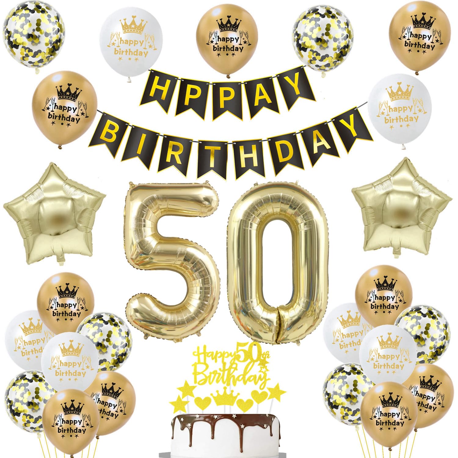 Decoratie 50e verjaardag vrouwen man decoratie zwart goud ballon 50ste verjaardag man, taartdecoratie 50e verjaardag mannen ballon 50e verjaardag decoratie man verjaardagsdecoratie 50 jaar verjaardag