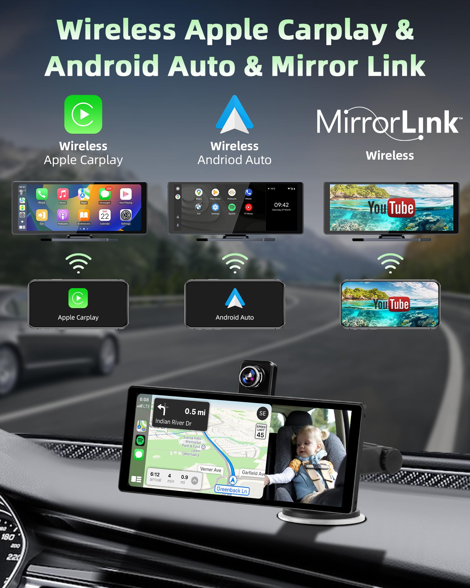 Schermo Wireless Carplay 10.26 Pollici 4K Dashcam - Dettaglio