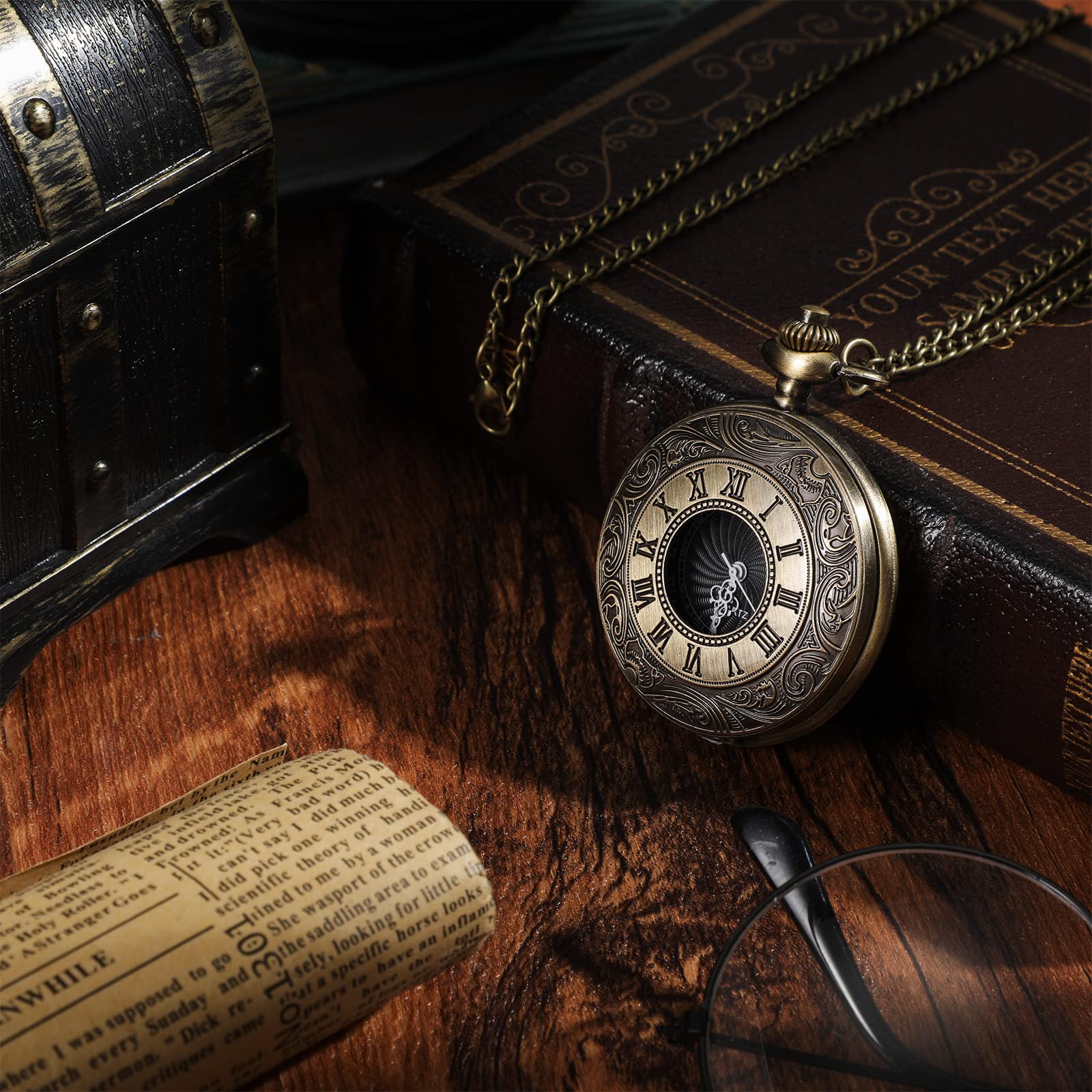 Reloj de Bolsillo, Reloj de Bolsillo Vintage Liso con Cadena números Romanos Reloj Antiguo for Hombres Mujeres papá cumpleaños Aniversario día(Bronze)