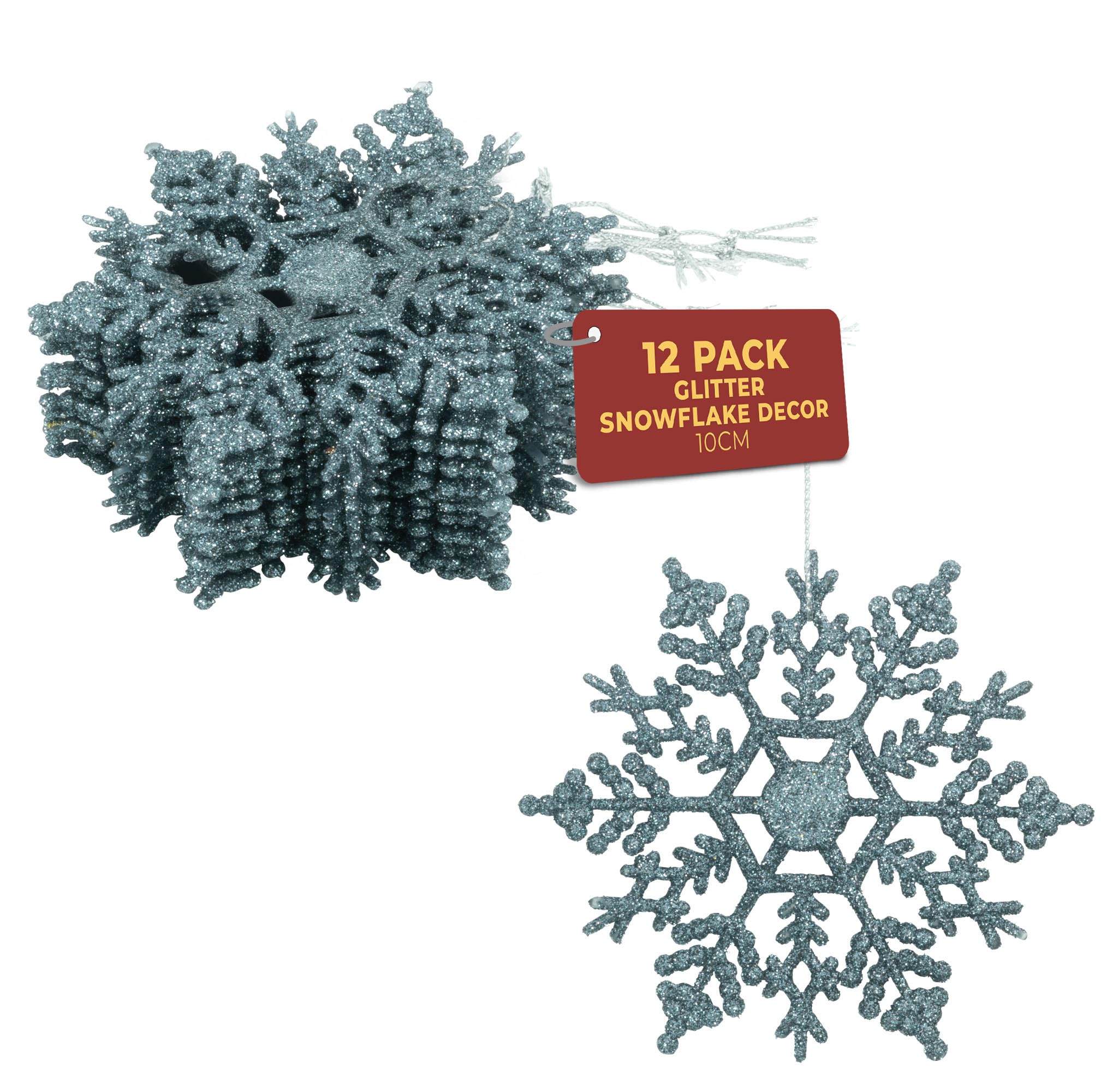 Festive Fix Snowflake Christmas Tree Decorations – Pack of 12 Ice Blue Hanging Snowflakes 10 cm – Sparkling Xmas Tree Ornaments for Home & Outdoor Use, Winter Wonderland Holiday Décor