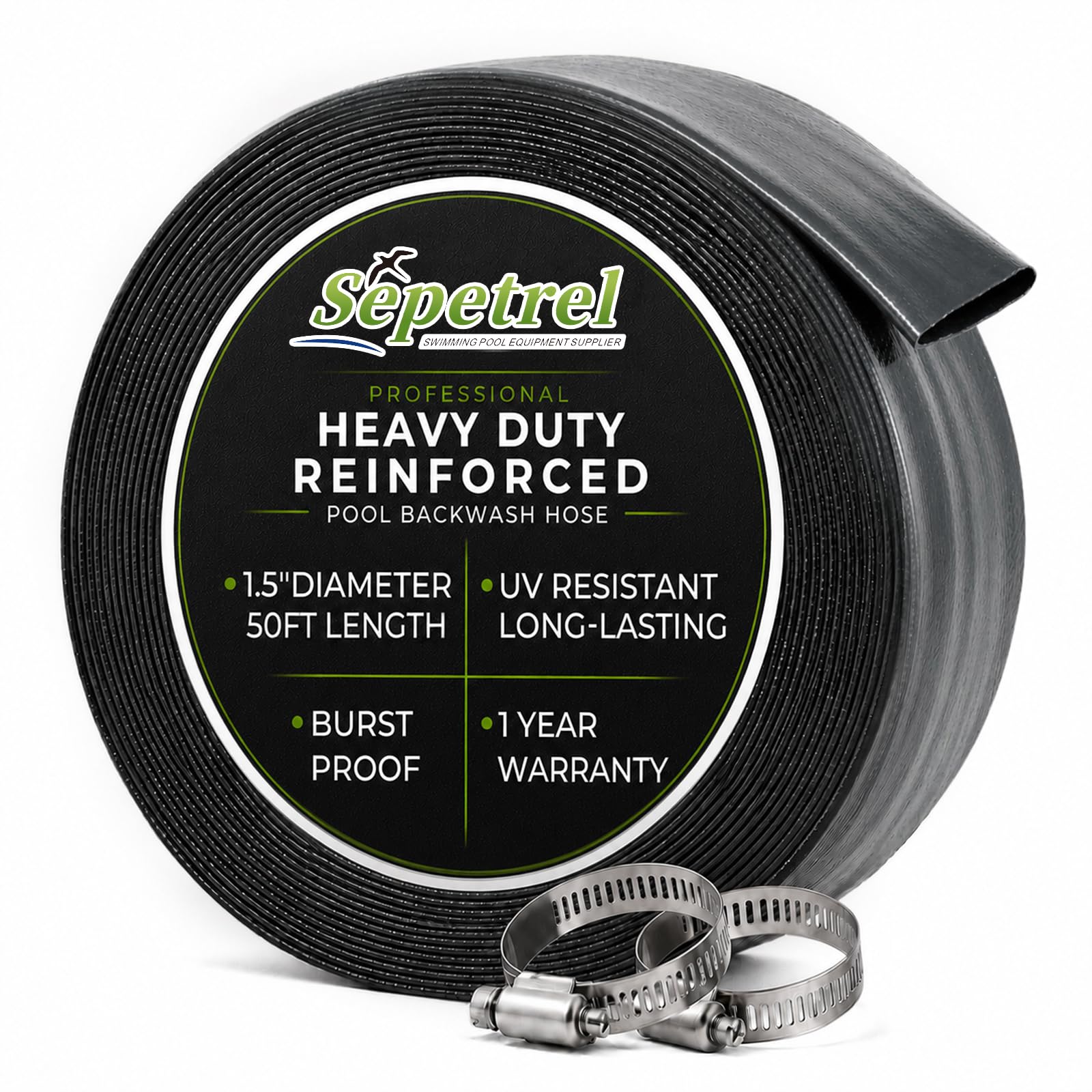 Sepetrel Pool Backwash Hose 1.5 Inch x 50 Feet