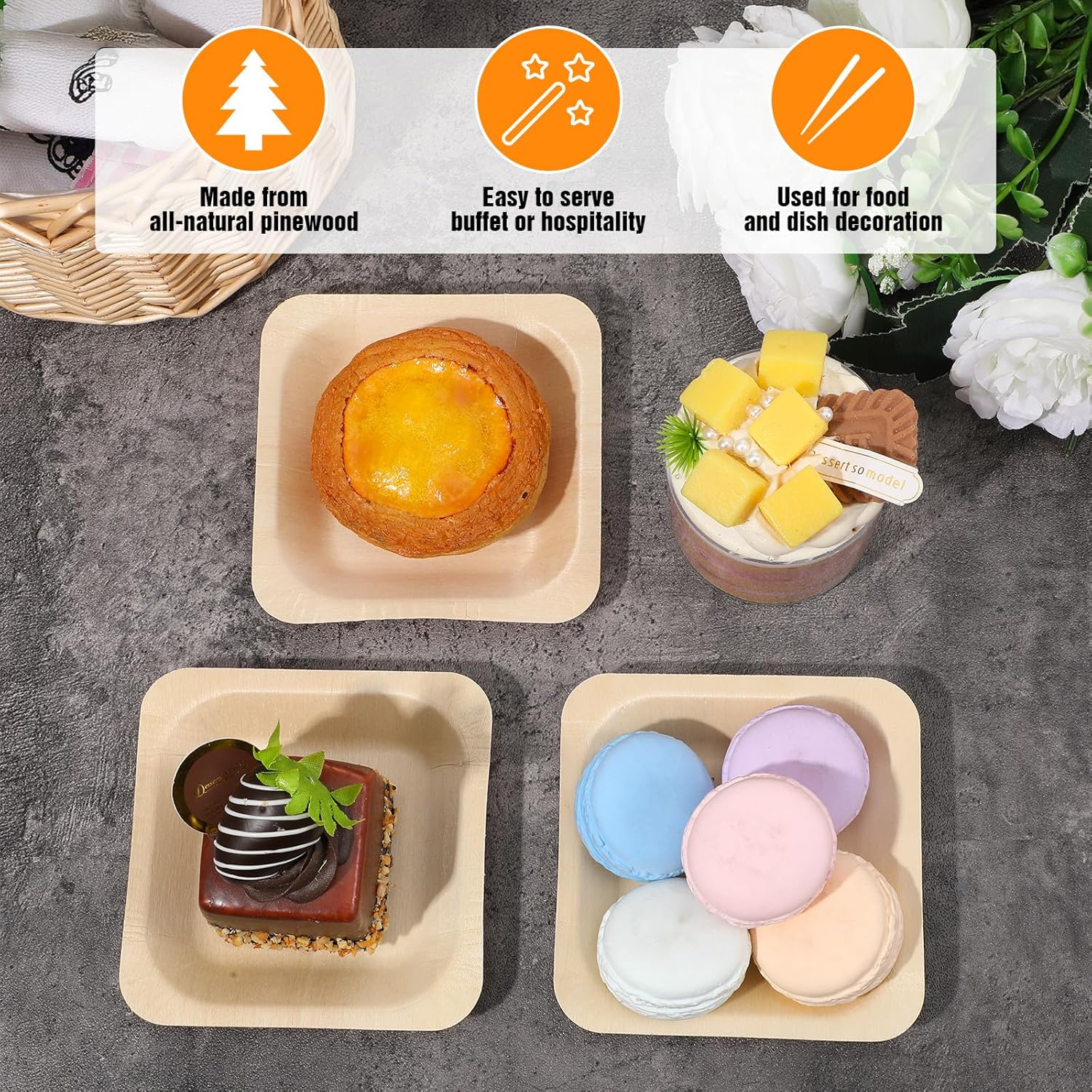 100Pcs Disposable Square Palm Bowls Bulk, Leaf Bowls Bamboo Disposable Plates Dipping Bowl Square Wood Plates for Birthday Party, Wedding Events, Dessert, Appetizer, BBQs, and Parties,4.5x4.5x0.6 Inch