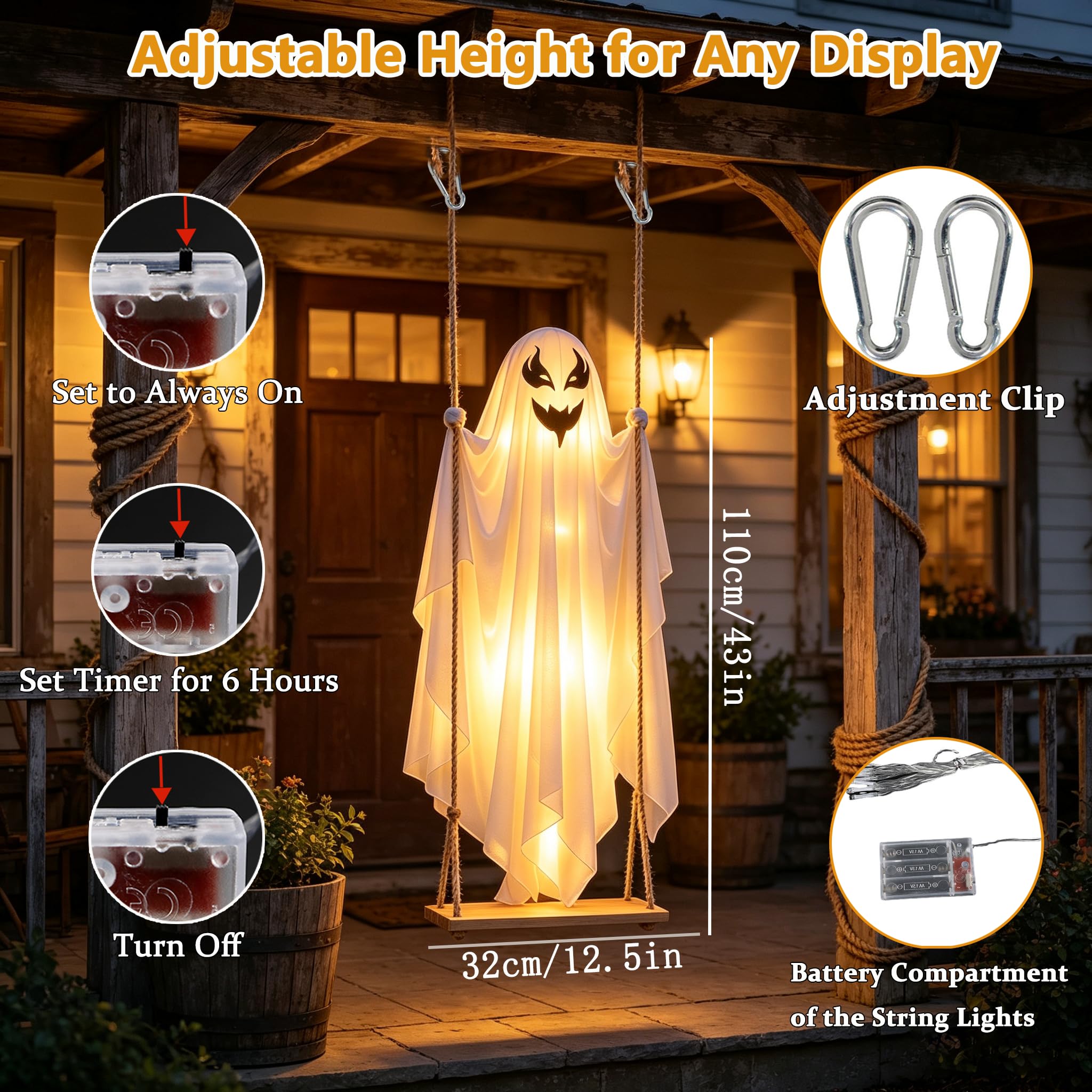 SNZ Decoración de Halloween al aire libre, 2 unidades de espíritu oscilante