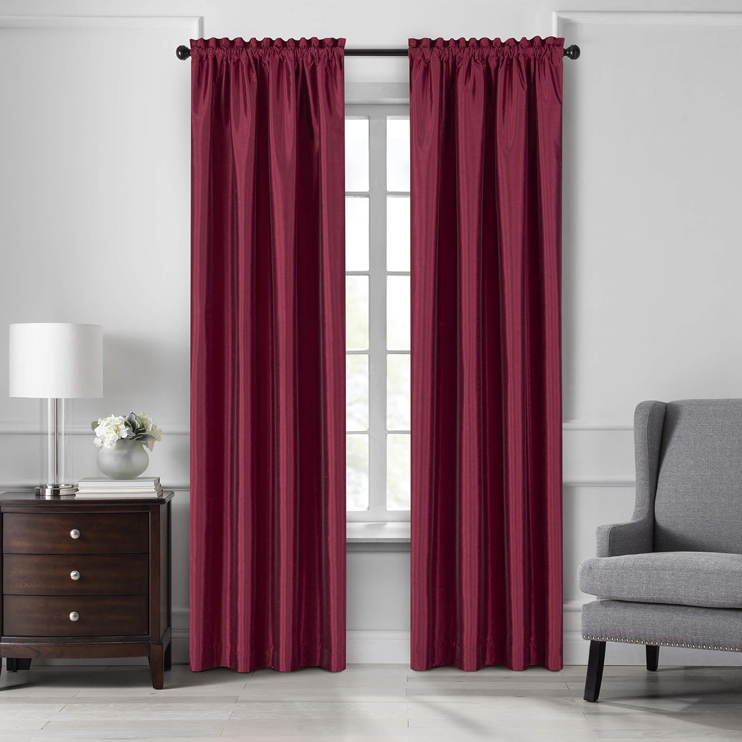 Elrene Home Fashions Colette Faux-Silk Blackout Window Curtain, 52 in x 84 in (1 Panel), Red