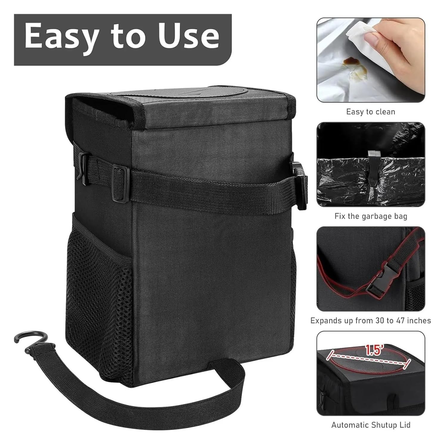 Car Trash Can Leakproof Car Trash Garbage Bag with Lid Foldable Adjustable Organizer Storage Bags Vehicle Accessories Fit for Seat