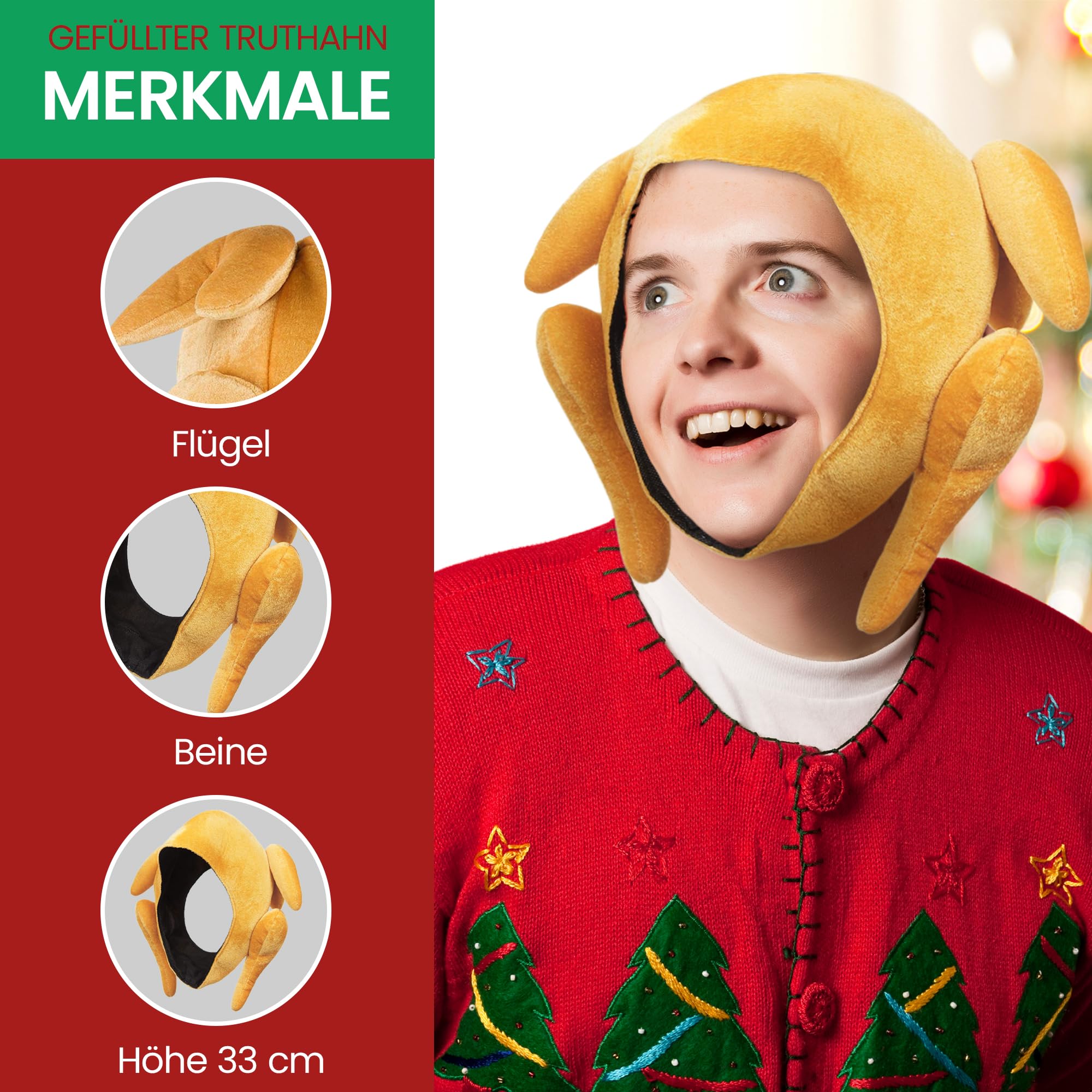 REDSTAR Neuheits-Weihnachtsmützen-Set – enthält Weihnachtsmützen, Weihnachts-Truthahnmütze für Erwachsene, Weihnachtspudding-Mütze für Erwachsene, Weihnachtsbaummütze –