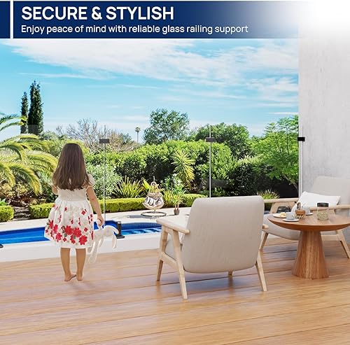 Miniatura 2 de LukLoy Paquete de 4 abrazaderas de pared a vidrio, abrazadera de barandilla de vidrio de acero inoxidable 304 negro mate para paneles de 516 a 12