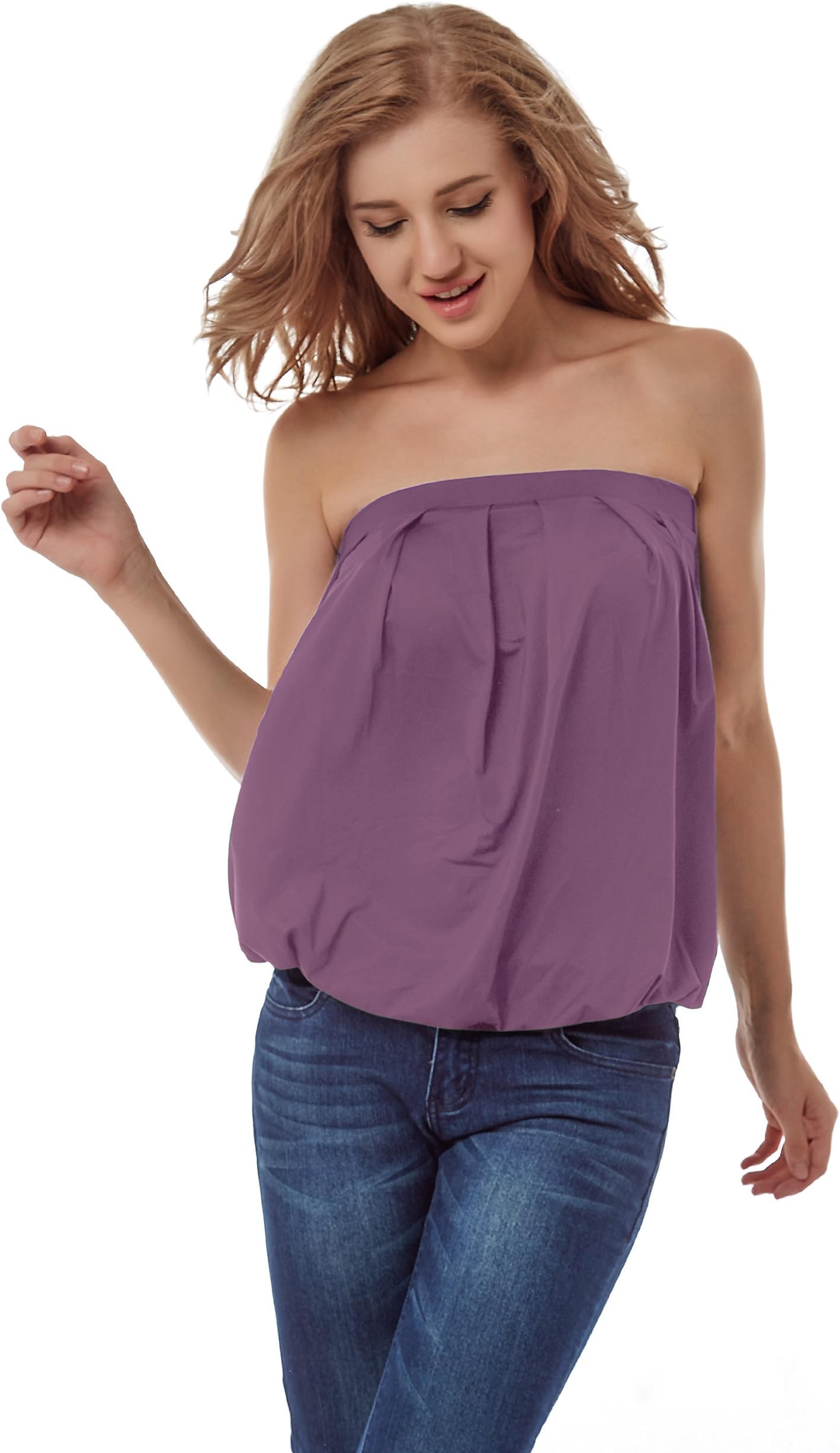 VERLINA Women's Loose Fitting Strapless Summer Tube Top in Lavender - X-Large