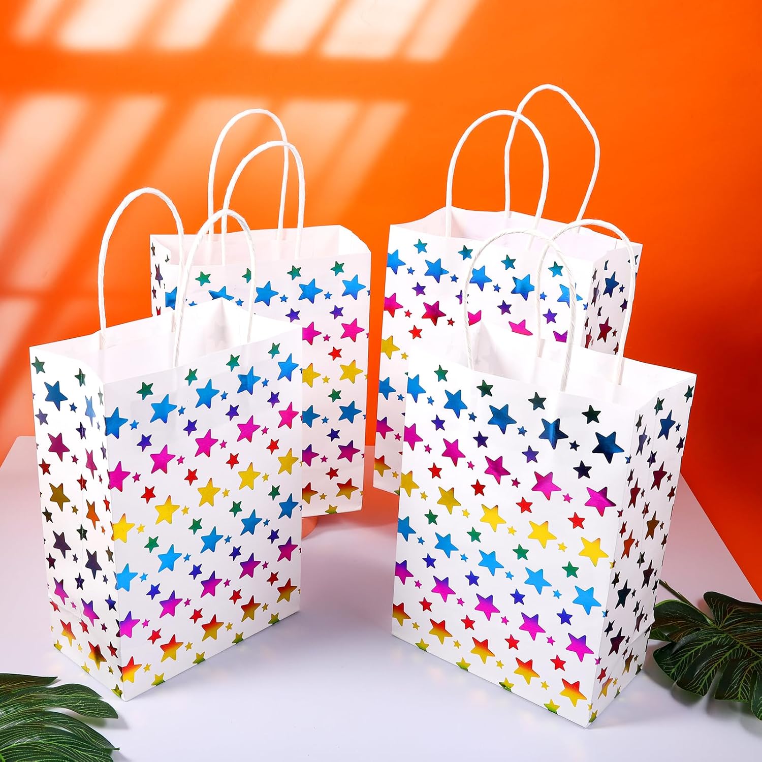 ASONA 24 Pack Gold Foil Rainbow Stars Party Favor Bags, Kraft Gift Bags with Handles for Wedding, Birthday, Graduation, Baby Shower, Bulk Loot Goodie Treat Bags (8.3x5.9 Inches) - Image 5