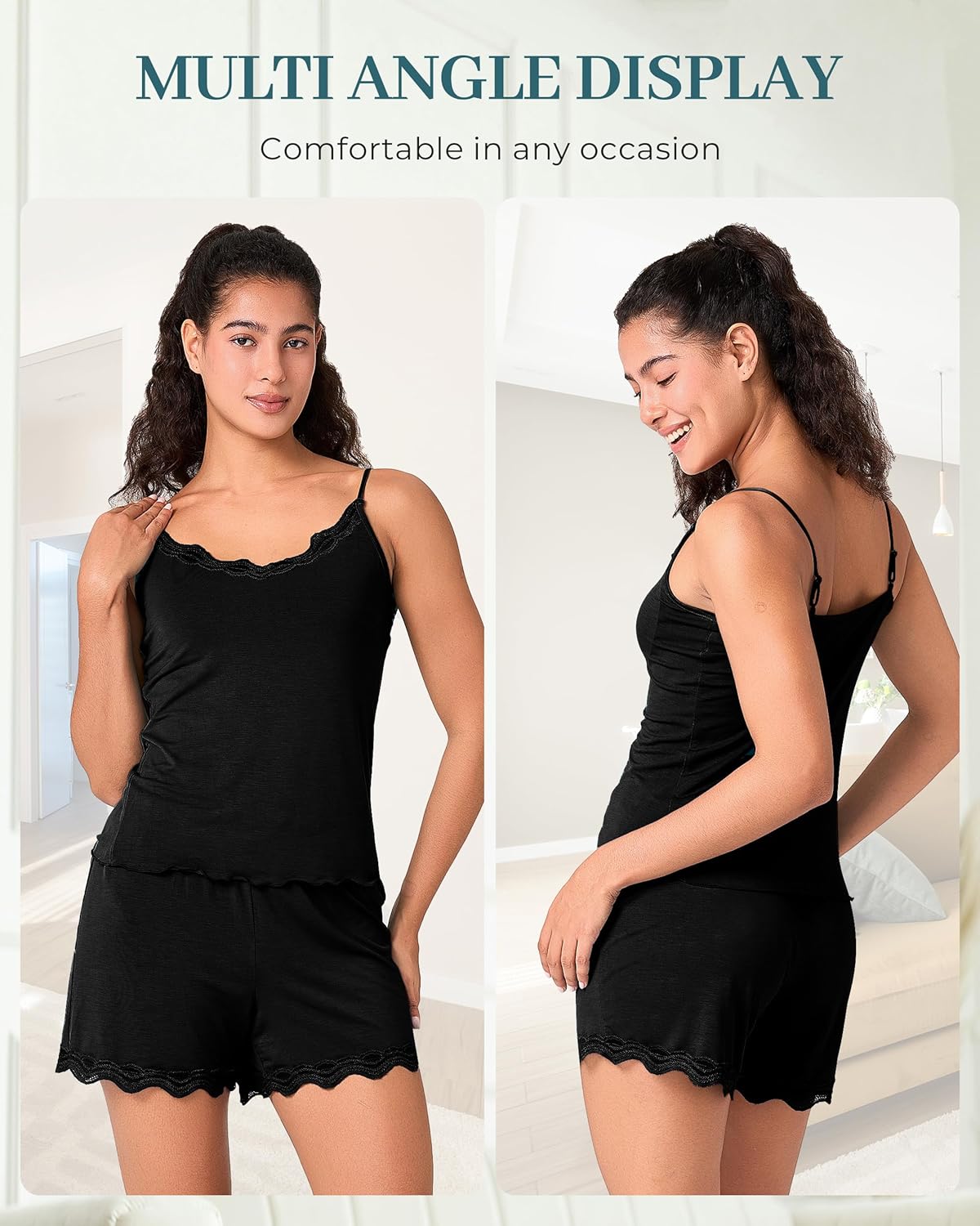 BAMBOO COOL Women's Pajama Sets Lace Trim PJ Set with Shorts Sexy Ruffles Sleepwear for Women - Image 3