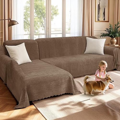 Miniatura 9 de HDCAXKJ - Fundas de sofá de chenilla para sofá seccional, manta de sofá en forma de L con borlas, 2 piezas de fundas deslizantes seccionales en Gris