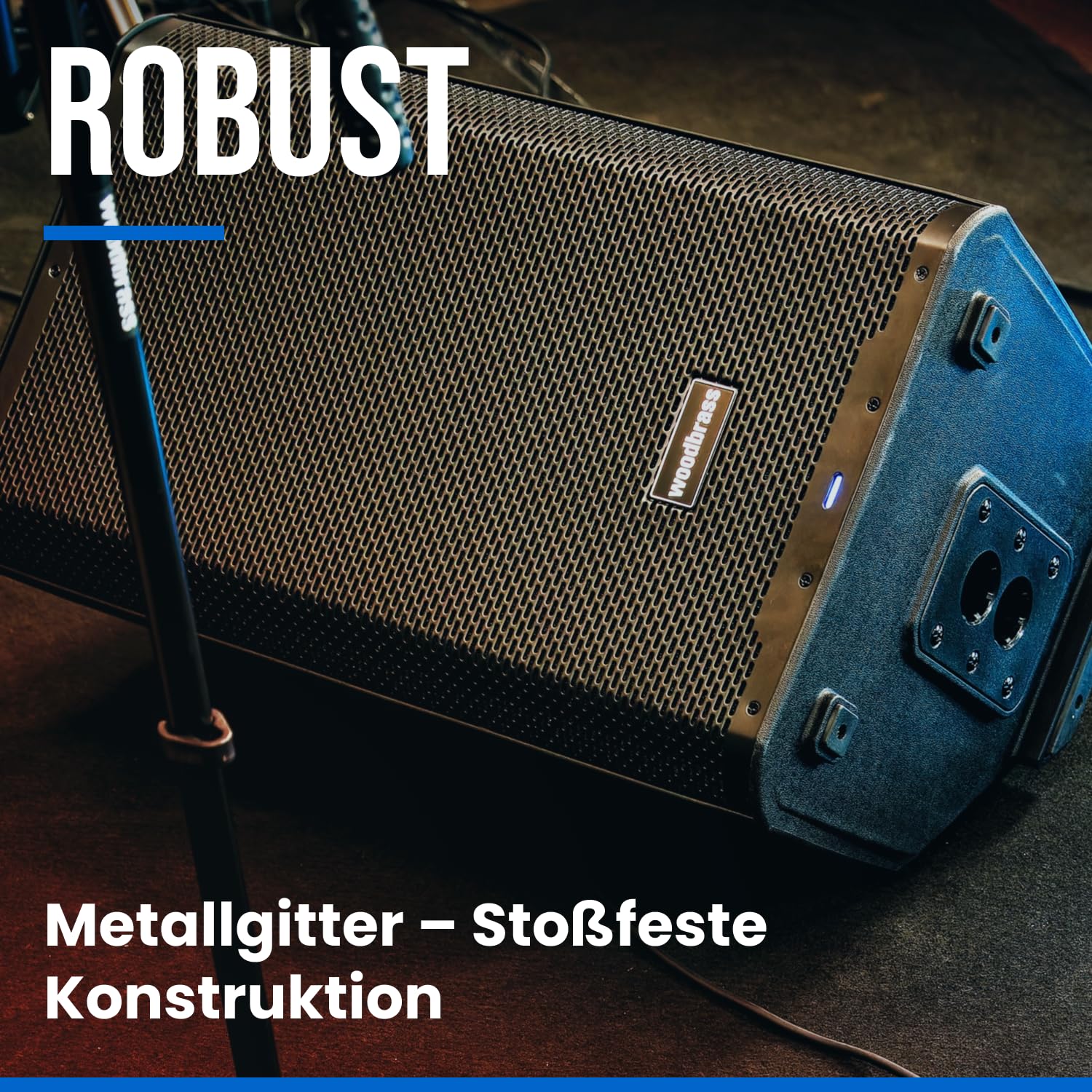 WOODBRASS DXPRO 15 Aktiv-Lautsprecher, verstärkt, leistungsstark, Bluetooth, 38,1 cm (15 Zoll) – Klasse D 125 dB – robust, tragbar, 3 Eingänge, kabellos, DSP – DJ, Konferenz, Konzert