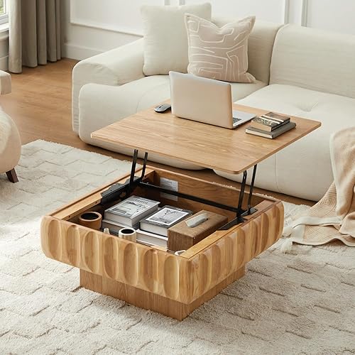 Miniatura 24 de Mesa de Centro con Tapa Elevable Mesas de Centro Cuadradas para Muebles de Sala de Estar Acanalada Pequeña con Gran Centro de Almacenamiento Oculto