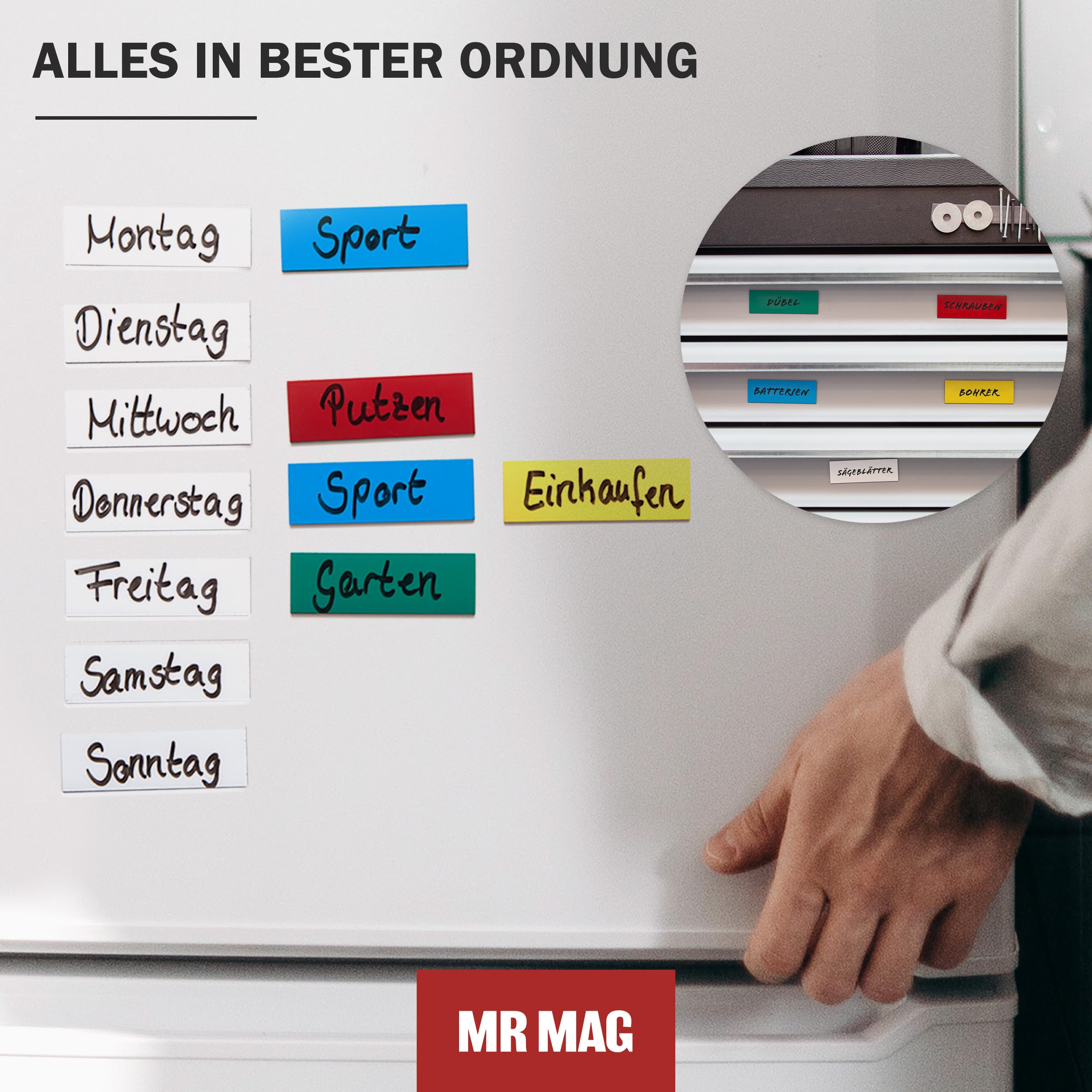 Magnetschilder, Magnetetiketten, Magnetstreifen, PVC-Beschichtung weiß, beschreibbar und abwischbar Set a 50 Stück, 70 x 30 mm