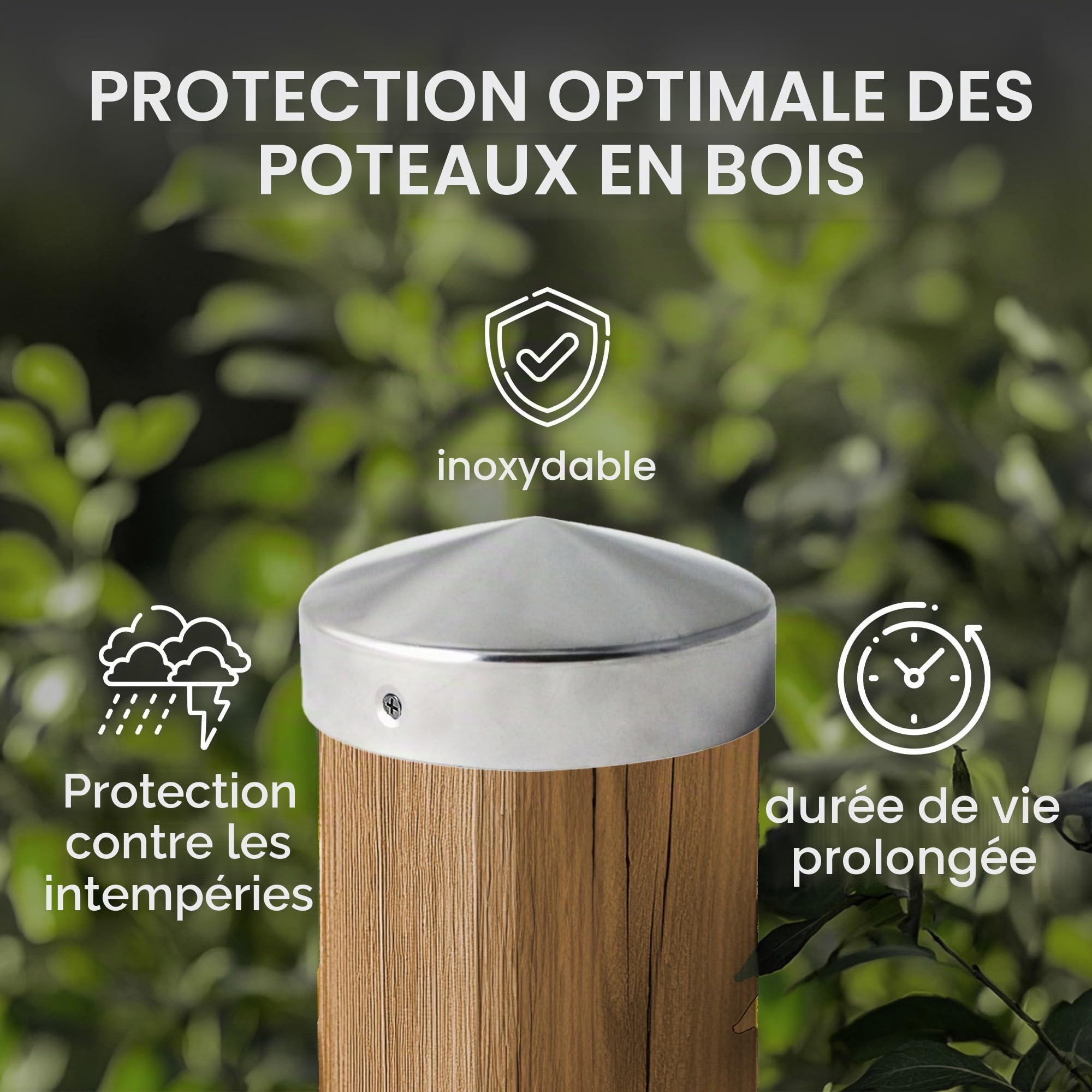 h2i Capuchon de poteau rond | Acier galvanisé | Ø 121 mm | Lot de 10 | Capuchon rond de protection pour poteaux en bois de jardin, poteaux de support et poteaux de clôture en forme de pyramide |
