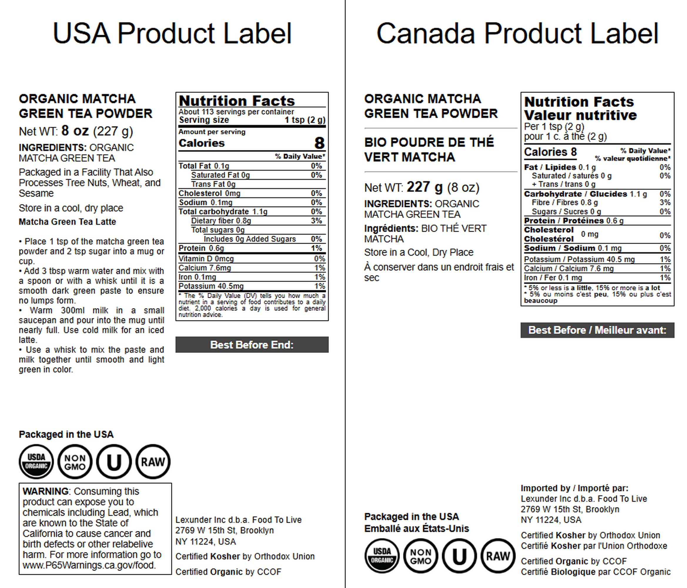 Food to Live Organic Matcha Green Tea Powder 8 Ounces Non-GMO Kosher Authentic Japanese Origin - Exclusive Gourmet — view 2