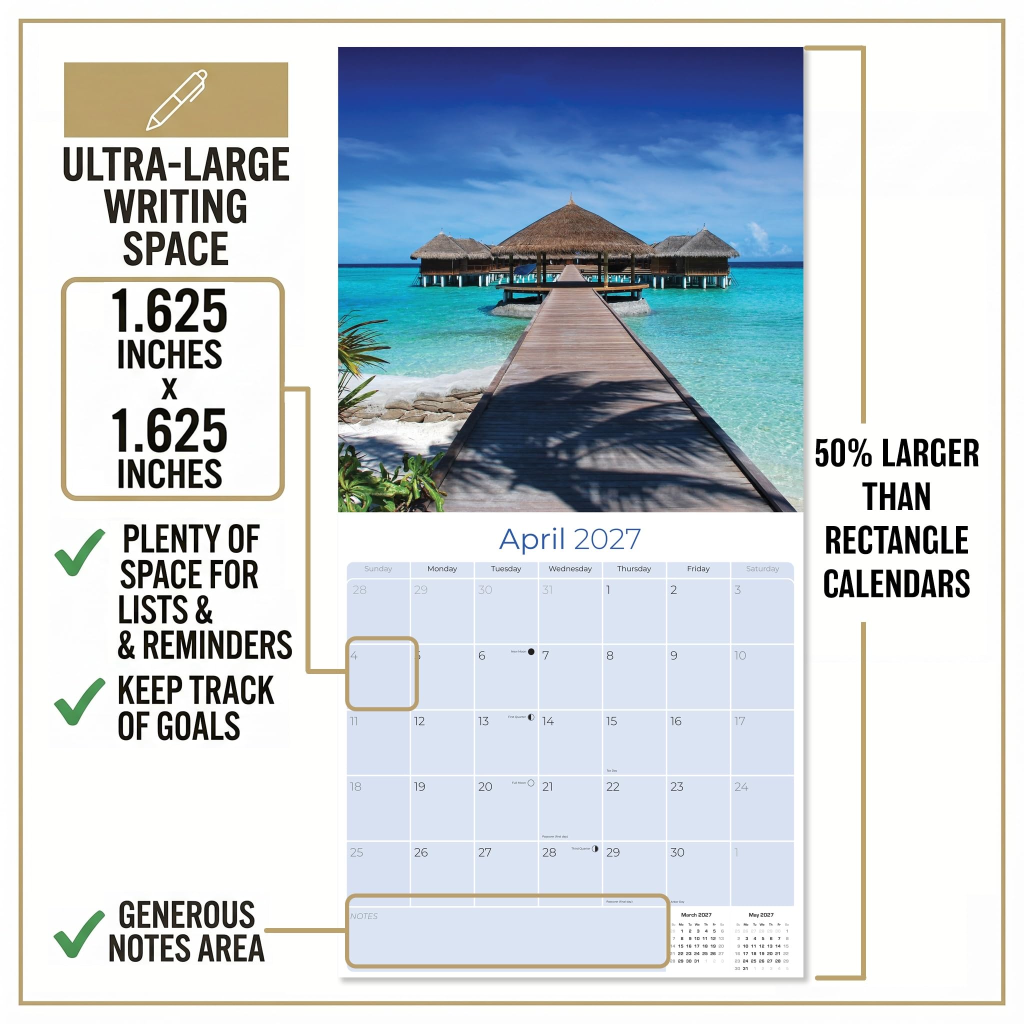 Calendario da parete per isole tropicali, calendario da viaggio, calendario da parete 2020-2021 - 16 mesi
