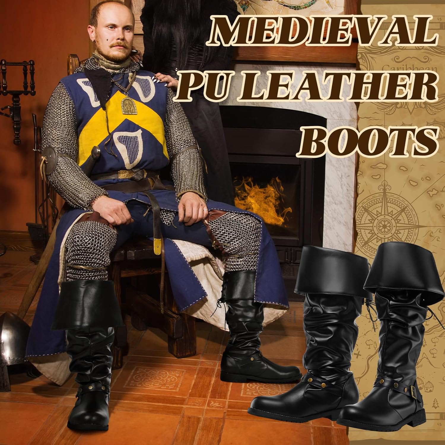 Medieval Pirate Boots Men Renaissance Boots Viking Pirate Gothic Cosplay Costume Shoes Footwear for Men