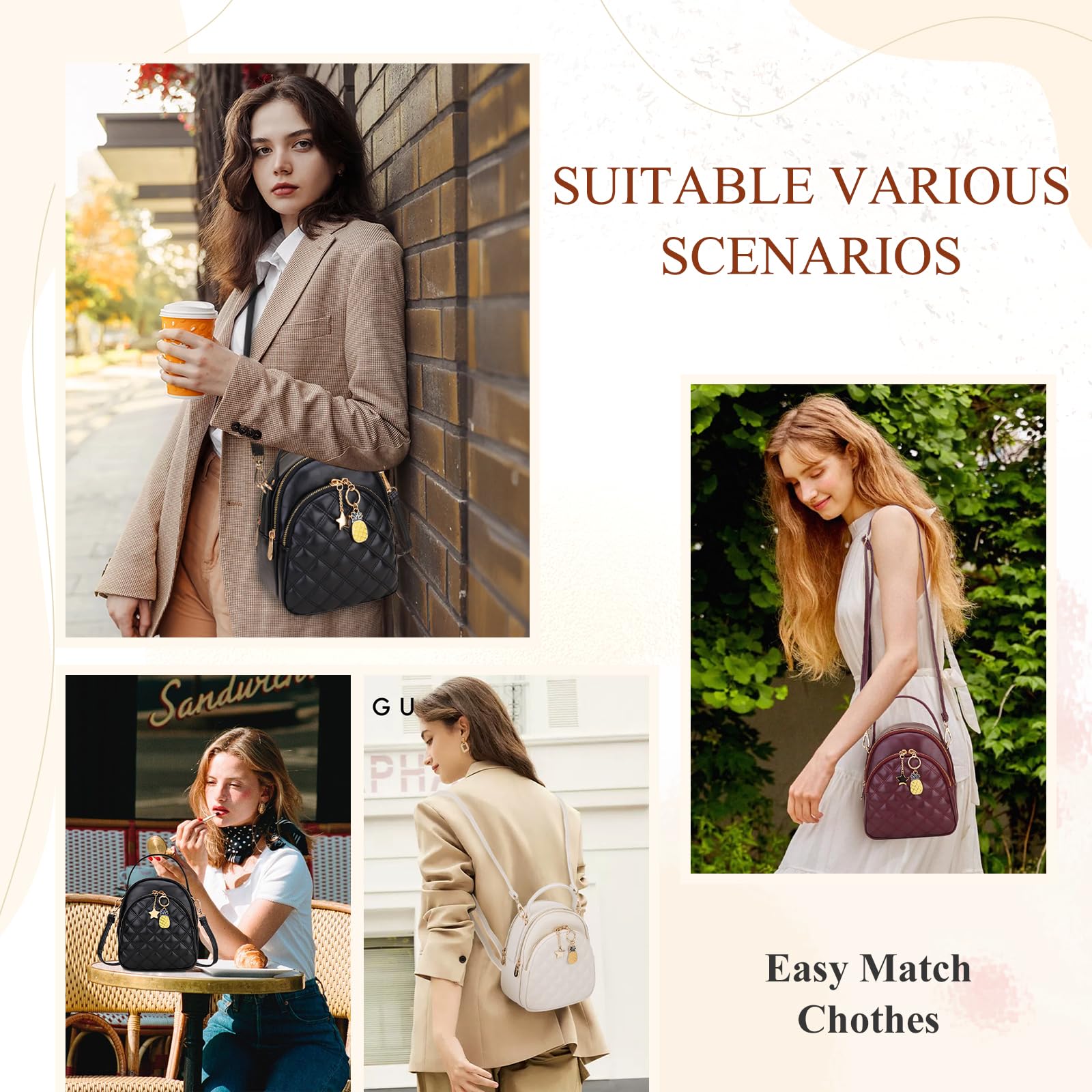 VX VONXURY Mini sac à dos sac à main, Fashion Quilt PU cuir petit sac à dos convertible pour femmes et filles