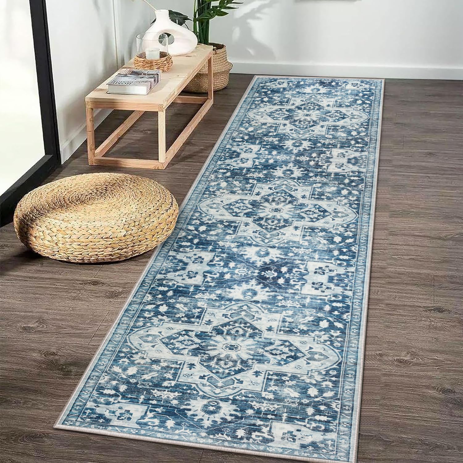 BedLooms Machine Washable Hallway Runner Blue Rug 60x220 cm Tranquil Soft Touch Premium Quality Rugs for Living Room, Non Slip Carpet Runners for Bedroom, Dining Room Kids Room