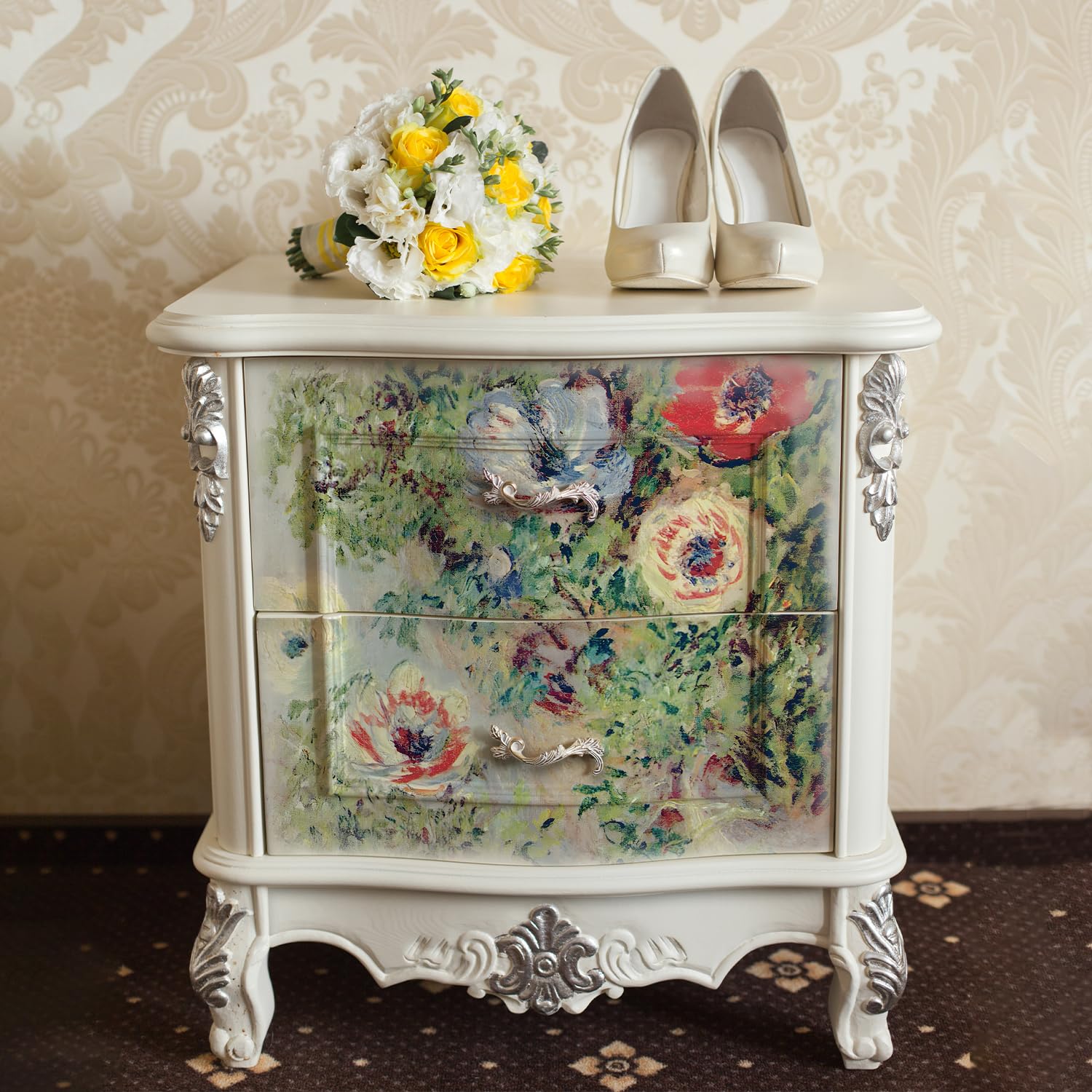 Flortlias Large Decoupage Paper for Furniture, Floral Printed Tissue Paper for Furniture, DIY Crafts Rice Papers, Bloom Poppy, 16.53'' x 19.69''