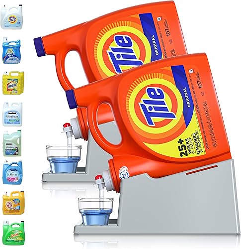 Skywin Dispensador de detergente para ropa sucia para organización de la lavandería, color gris, paquete de 2 portavasos de detergente para