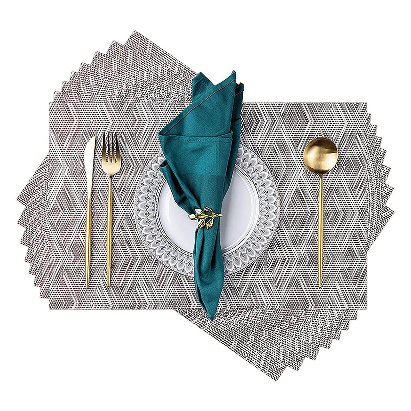 Juego de 8 manteles Individuales, salvamanteles Individual PVC para restaurantes, Ideales para decoración de la Mesa de la Cocina, Antideslizante y Lavable, 45cmx30cm, Brown