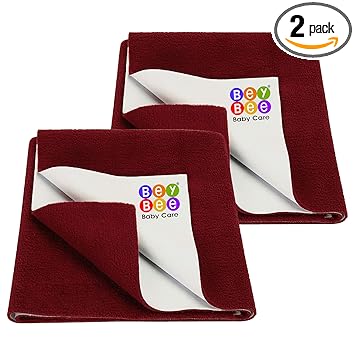 Bey Bee- Baby Bed Protector | Waterproof Dry Sheet Small Combo Pack of 2 Maroon (Each Size: 50 cm X 70 cm) - image, photos