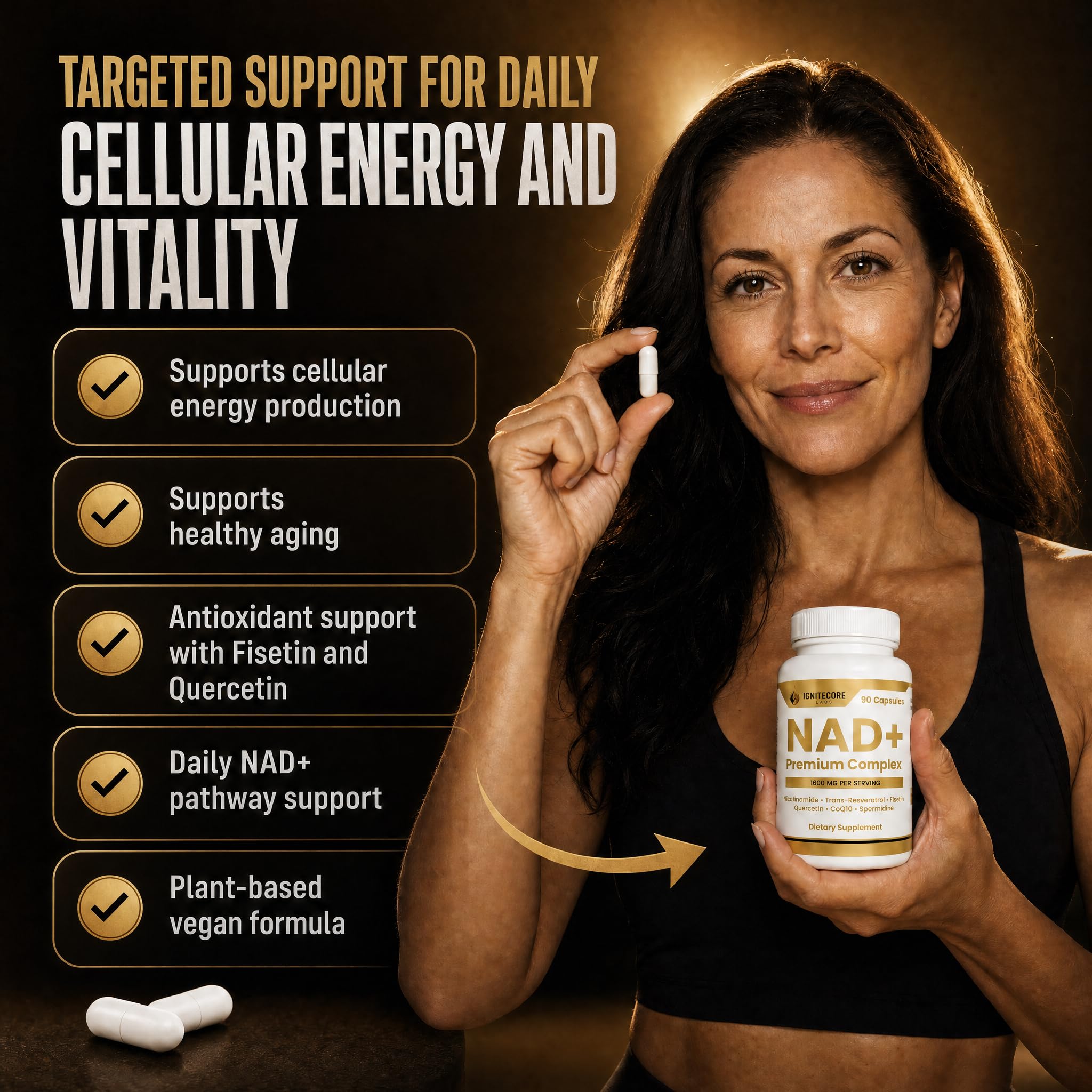 NAD+ Supplement with Spermidine, Fisetin & Trans-Resveratrol - Niacinamide 500mg Vitamin B3, Quercetin, Luteolin, CoQ10, Glycine - Healthy Aging & Cellular Energy for Women & Men, Vegan, 90 Capsules — Amazon image 5