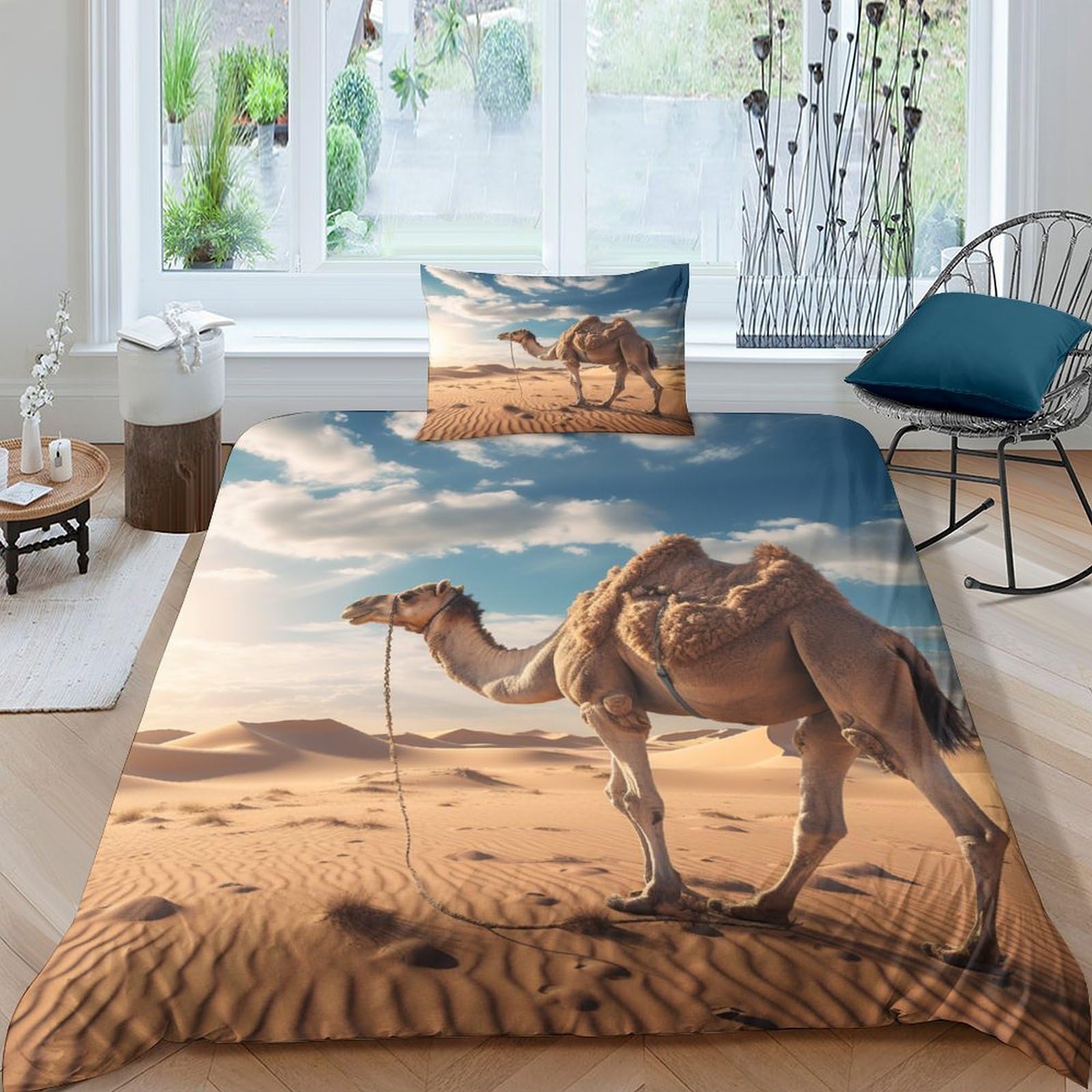 Funda nórdica de camello 3D microfibra 135x200 para cama de 90 con cremallera y almohada