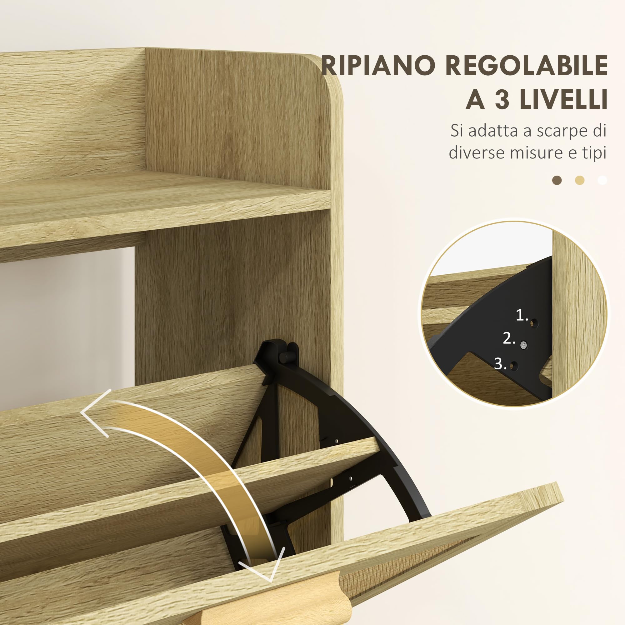 HOMCOM Scarpiera Salvaspazio Slim 2 Ante Ribalta 80x24.5x110 cm Rovere | Scarpiera Boho Ingresso, Ripiani Regolabili, Piano Superiore, 4 Gambe, Porta Scarpe per 12 Paia