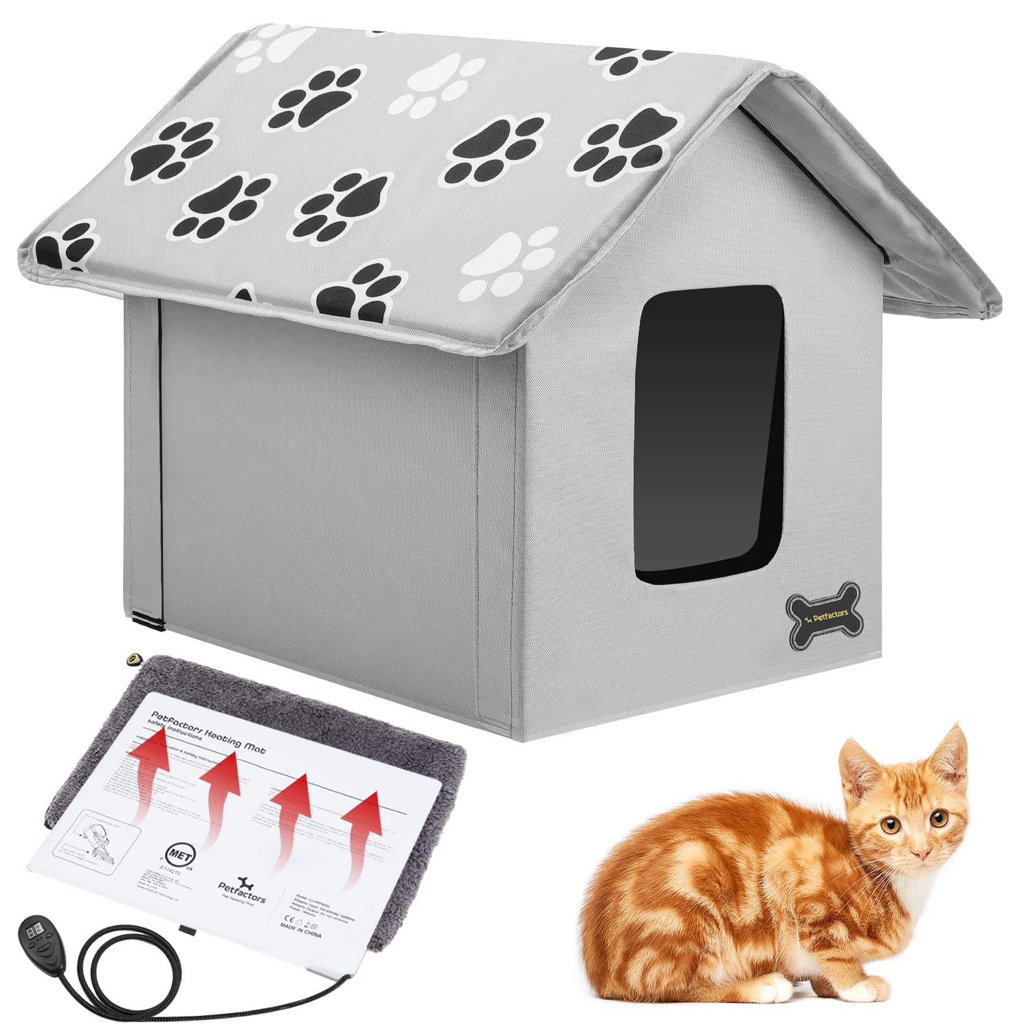 Petfactors Outdoor/Indoor Heated Cat House, Cat Bed with 7Level