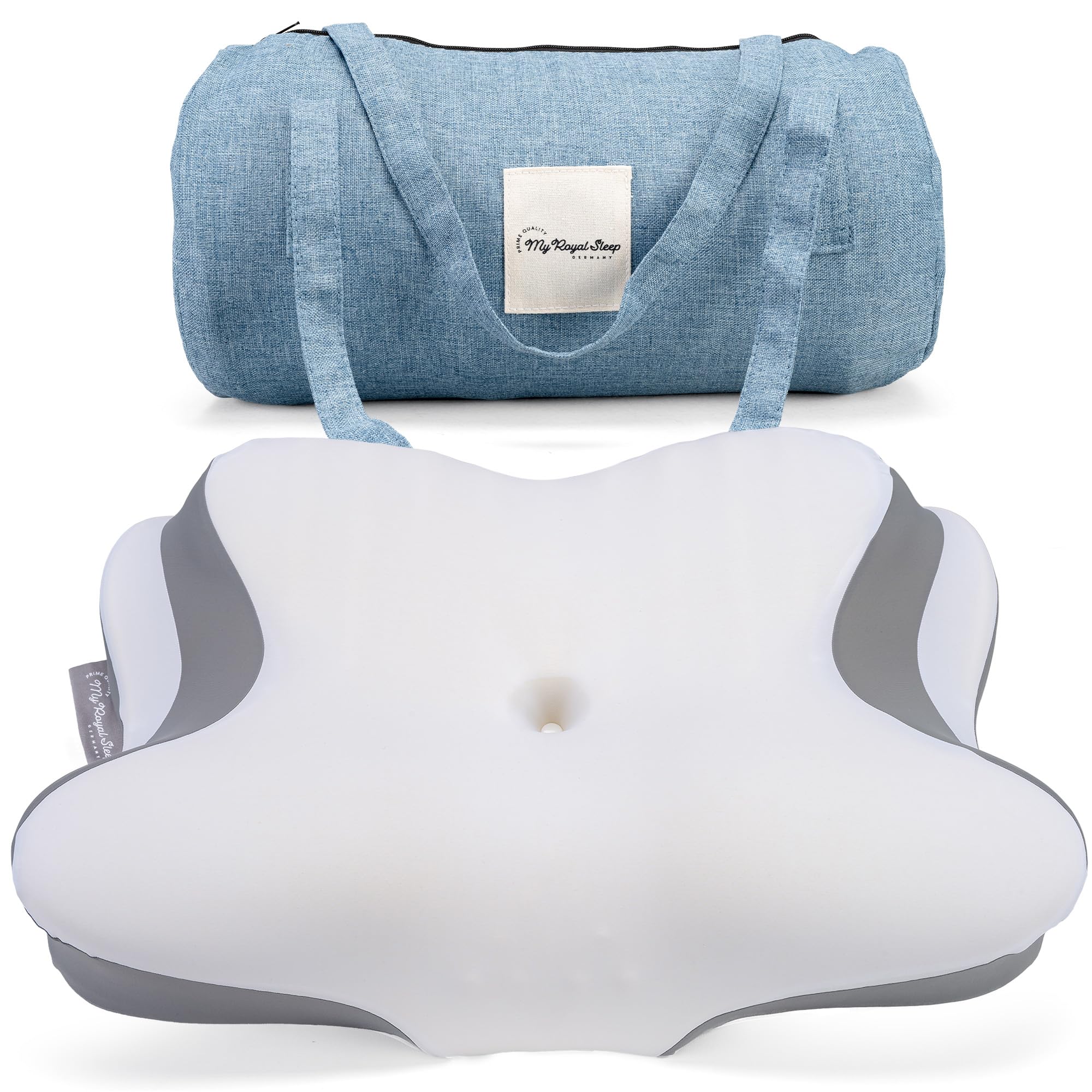 Nackenkissen – Ergonomisch [Höhenverstellbar] | Seitenschläferkissen Nackenstützkissen Rückenschläferkissen Memory Foam Kopfkissen – Natürliche Nackenhaltung | Design Classic Grey White