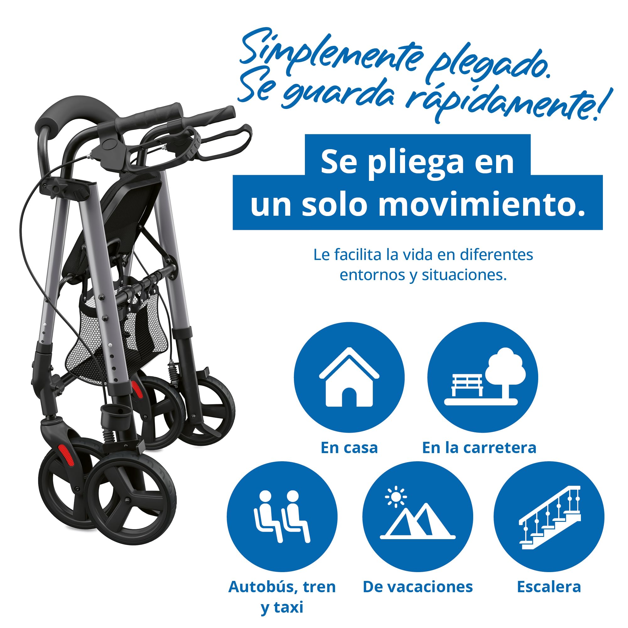 Weinberger Andador de aluminio Basic, plegable, con asiento, peso ligero, 6,2 kg, dispositivo médico clase 1, altura regulable, andador, andador, andador, andador de viaje, 46501