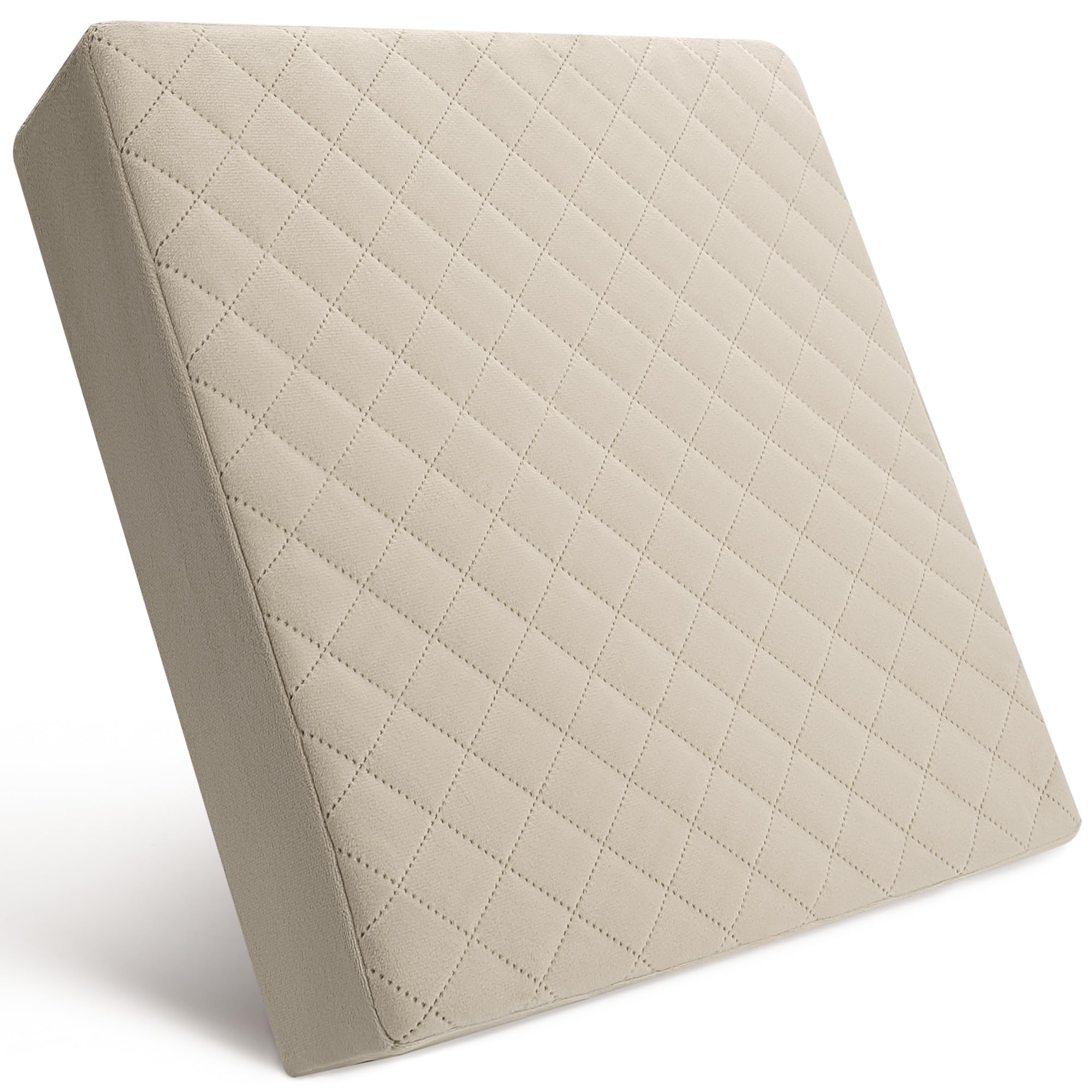 Soft 18x18x3 Memory Foam Seat Cushion for Kitchen, Dining, Office Chairs, Car Seats - Washable Velvety Cover with Waterproof Layer & Non-Slip Base - Comfort & Back Pain Relief - Beige