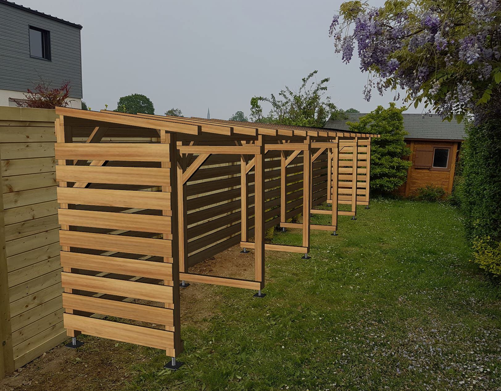 Abri de Jardin en Bois Massif de 10m, Non Couvert et avec Fond, Traitement Classe 3, Jardinatoire